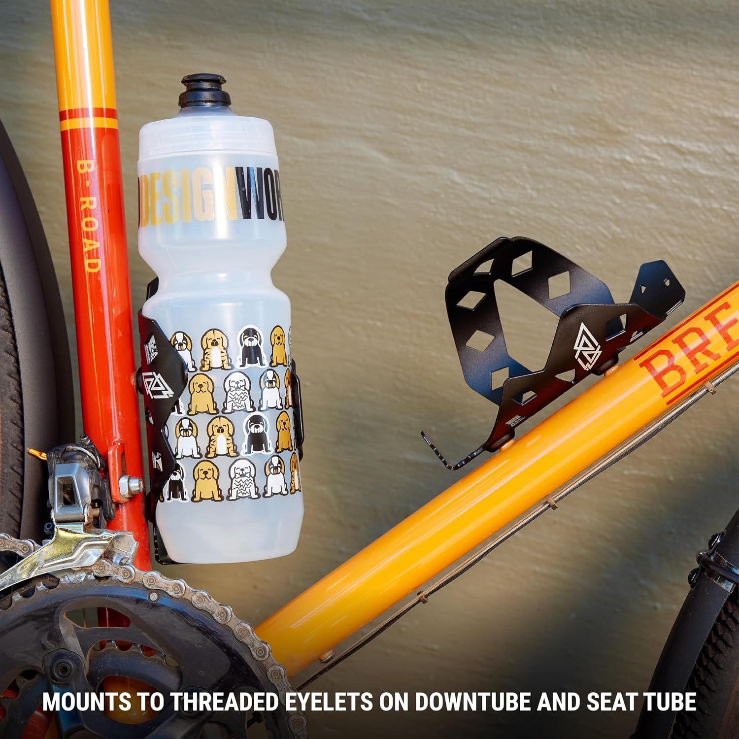 Portland Design Works Water Bottle Cage - Lightweight Water Bottle Holder for Bikes, Owl Cage, Black/Gold