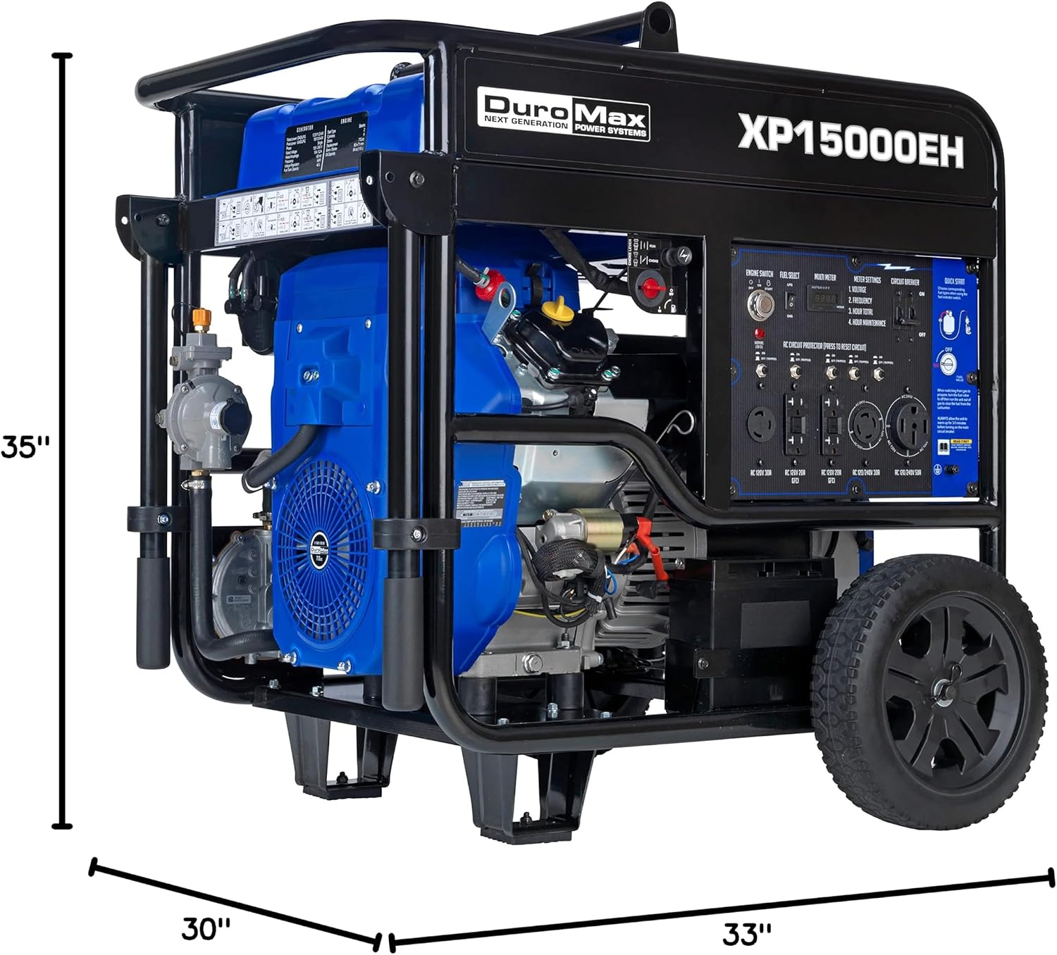 DuroMax XP12000EH 12,000-Watt Dual Fuel Portable Generator – Gas & Propane, Electric Start, Whole Home Backup Power, Transfer Switch Ready, RV & Emergency Ready