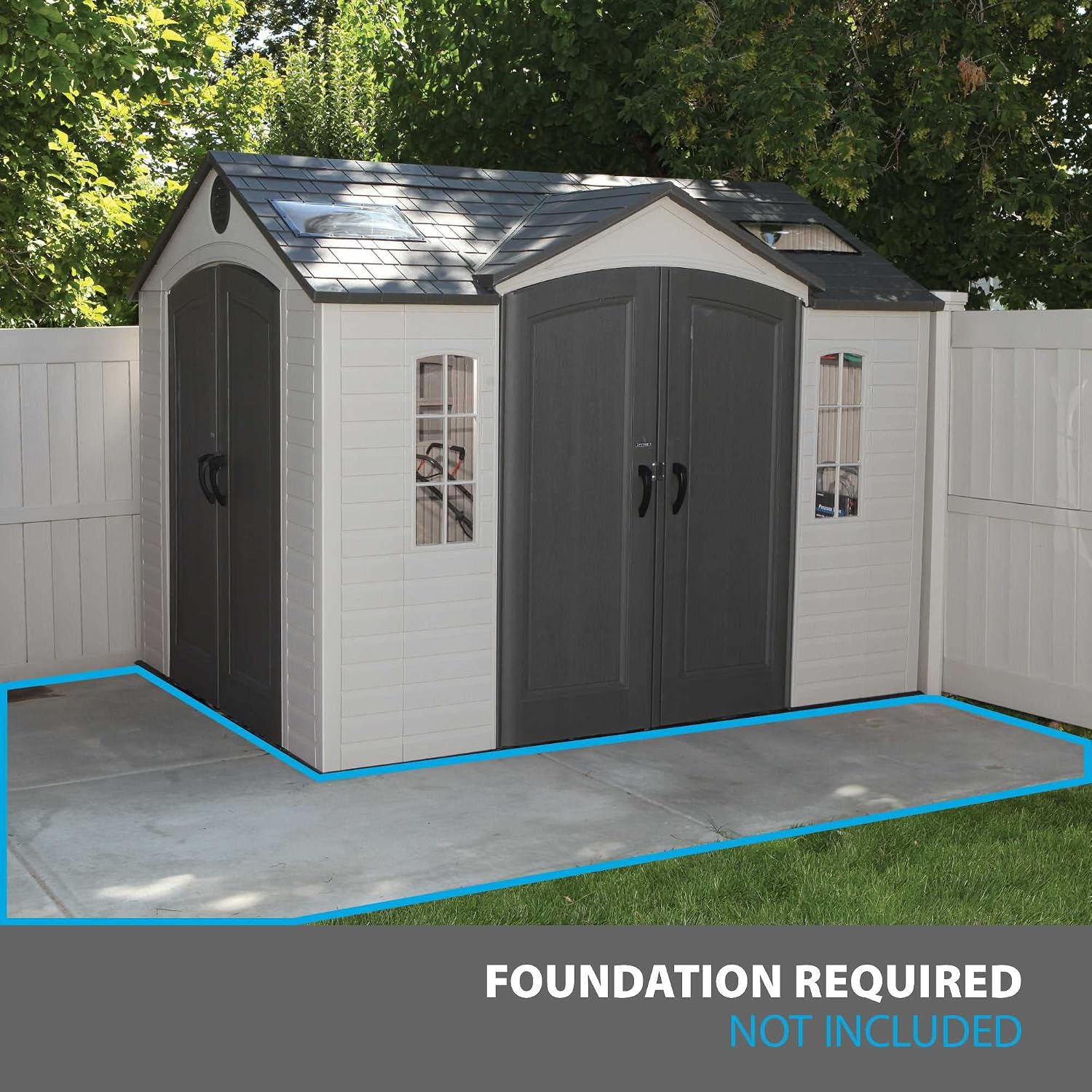 Lifetime 60005 Outdoor Storage Shed with Windows, Skylights and Shelving, 10 x 8 Feet