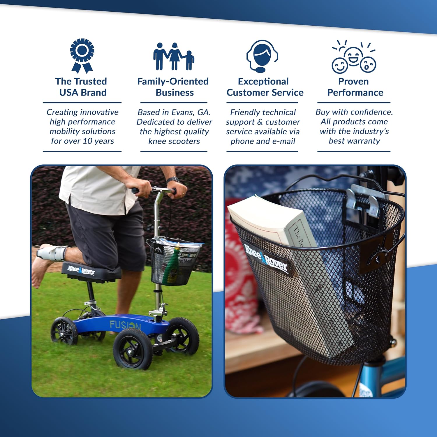 KneeRover Knee Scooter Basket Accessory with Convenient Handle | Knee Rover Basket Attachment, Includes Universal Bracket Mount