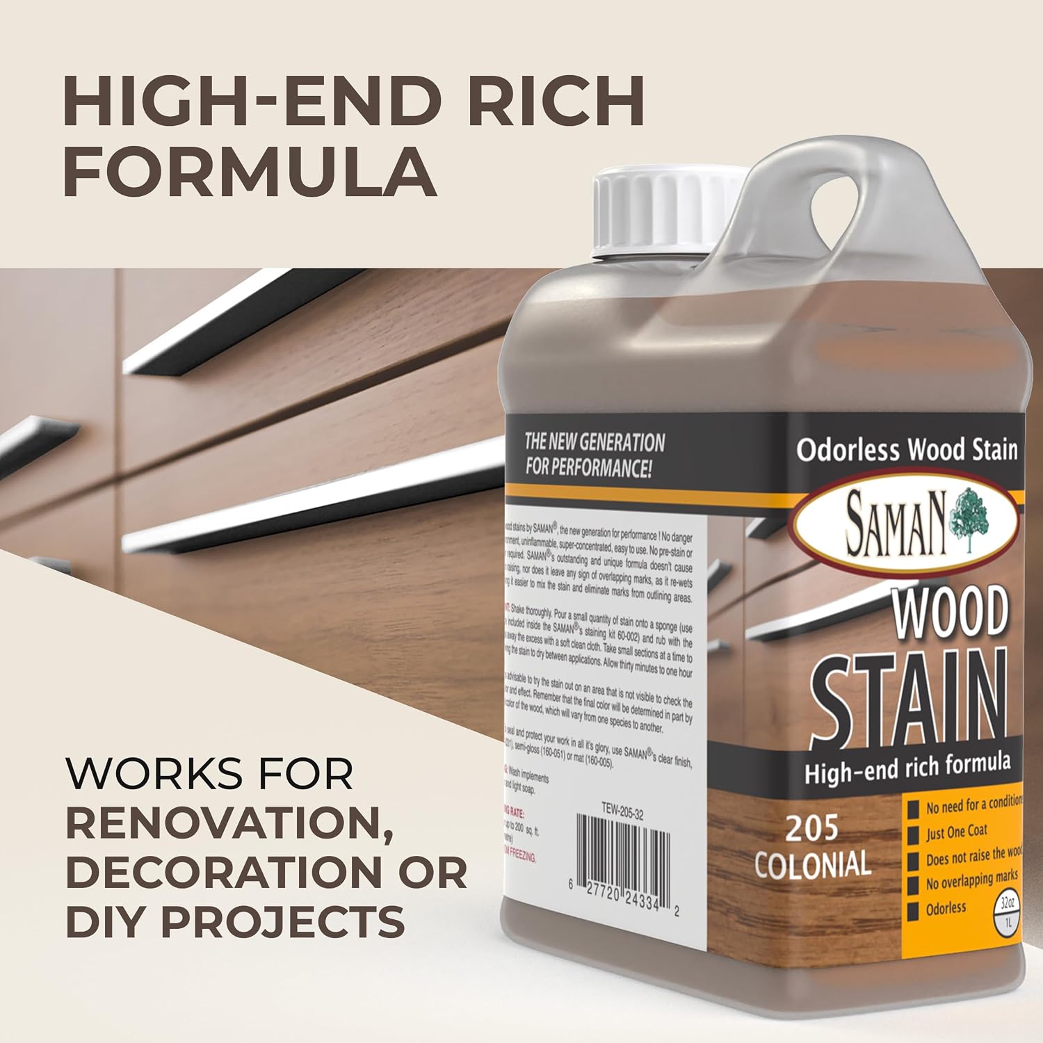 SamaN Interior Water Based Wood Stain - Natural Stain for Furniture, Moldings, Wood Paneling, Cabinets (Antique Walnut TEW-212-12, 12 oz)