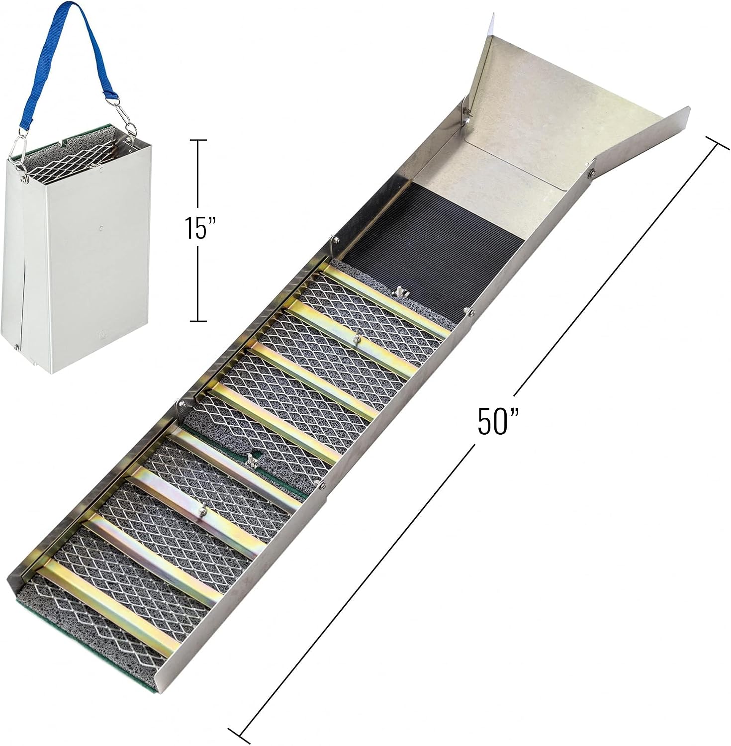ASR Outdoor 50" Aluminum Folding Sluice Box for Gold Prospecting Backpack Set, Black