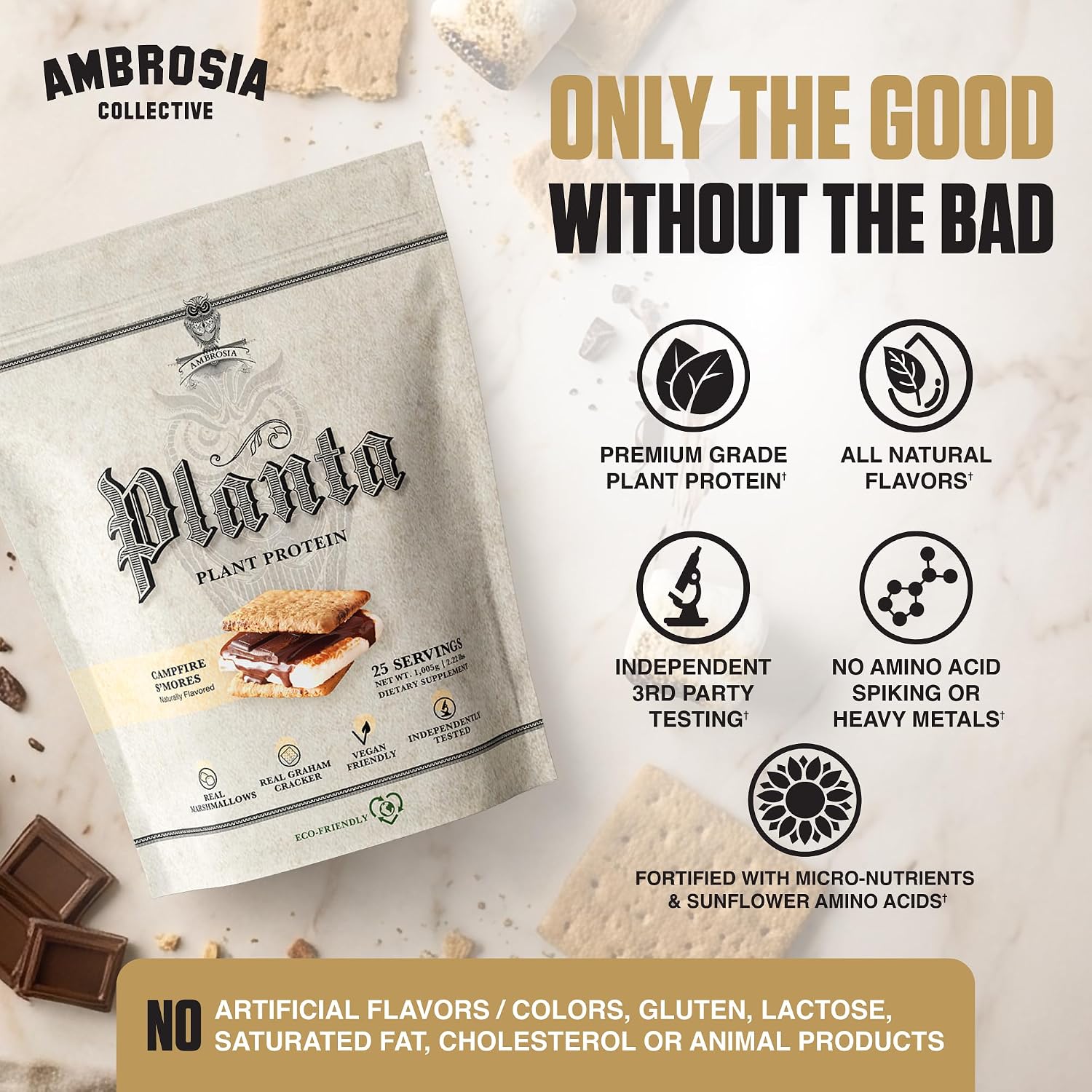 Ambrosia Plant Based Protein Powder 20g | Clean Vegan Pea Protein Powder | Gluten & Dairy Free, Keto Friendly, No Added Sugar | 25 Servings | Banana Maple