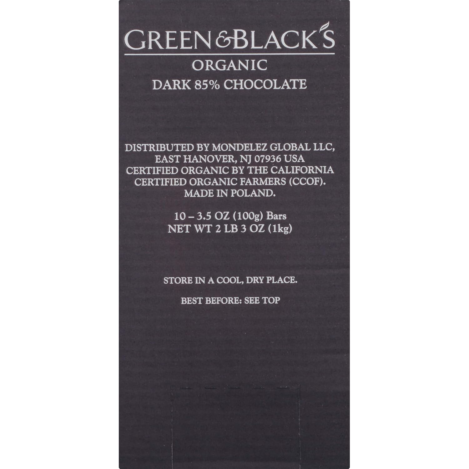 Green & Black's Organic Dark Chocolate, 85% Cacao, 90g (Pack of 10)