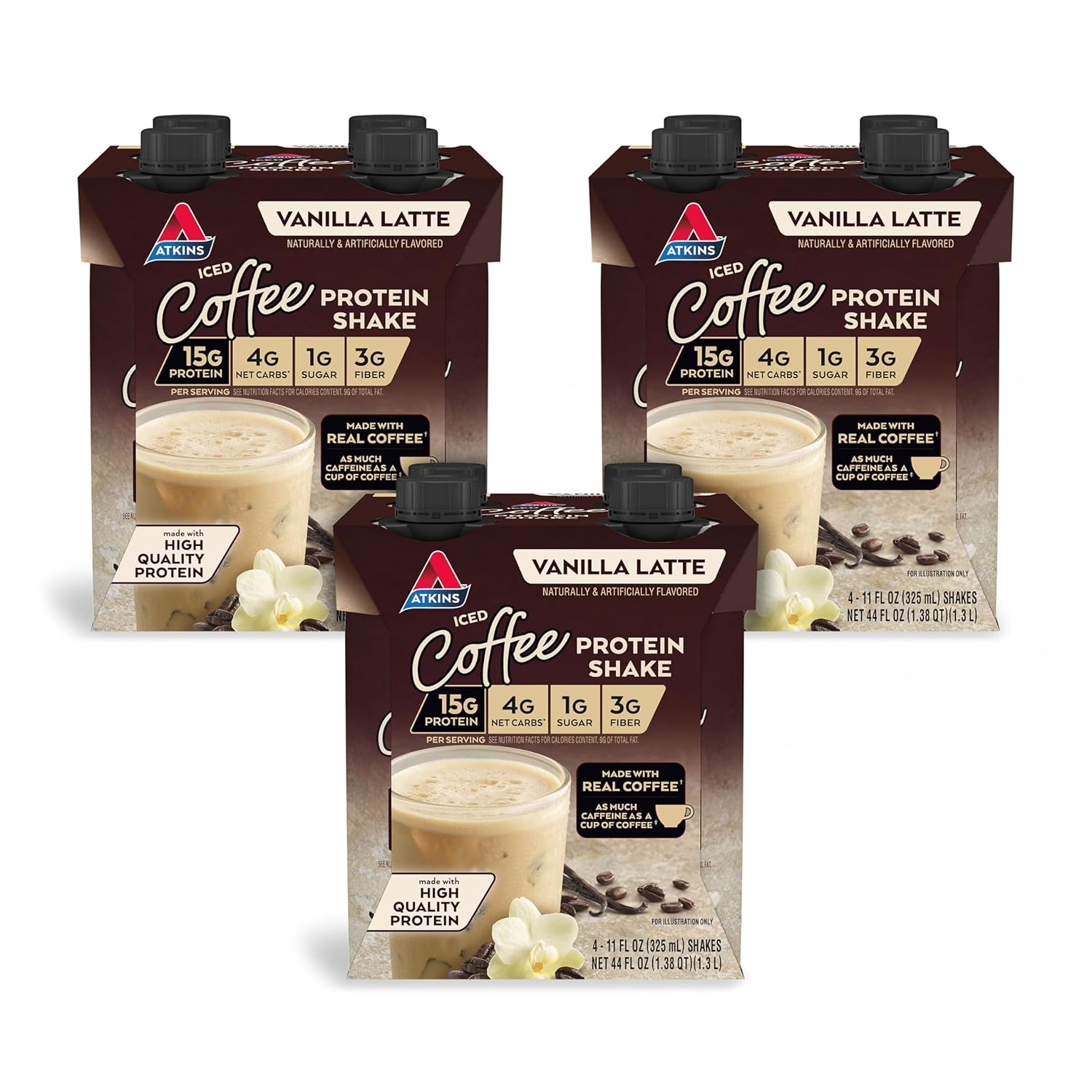 Atkins Café au Lait Iced Coffee Flavored High Protein Shake, Low Sugar and Low Carb, Keto Friendly, Ready to Drink Protein Drink, Gluten Free