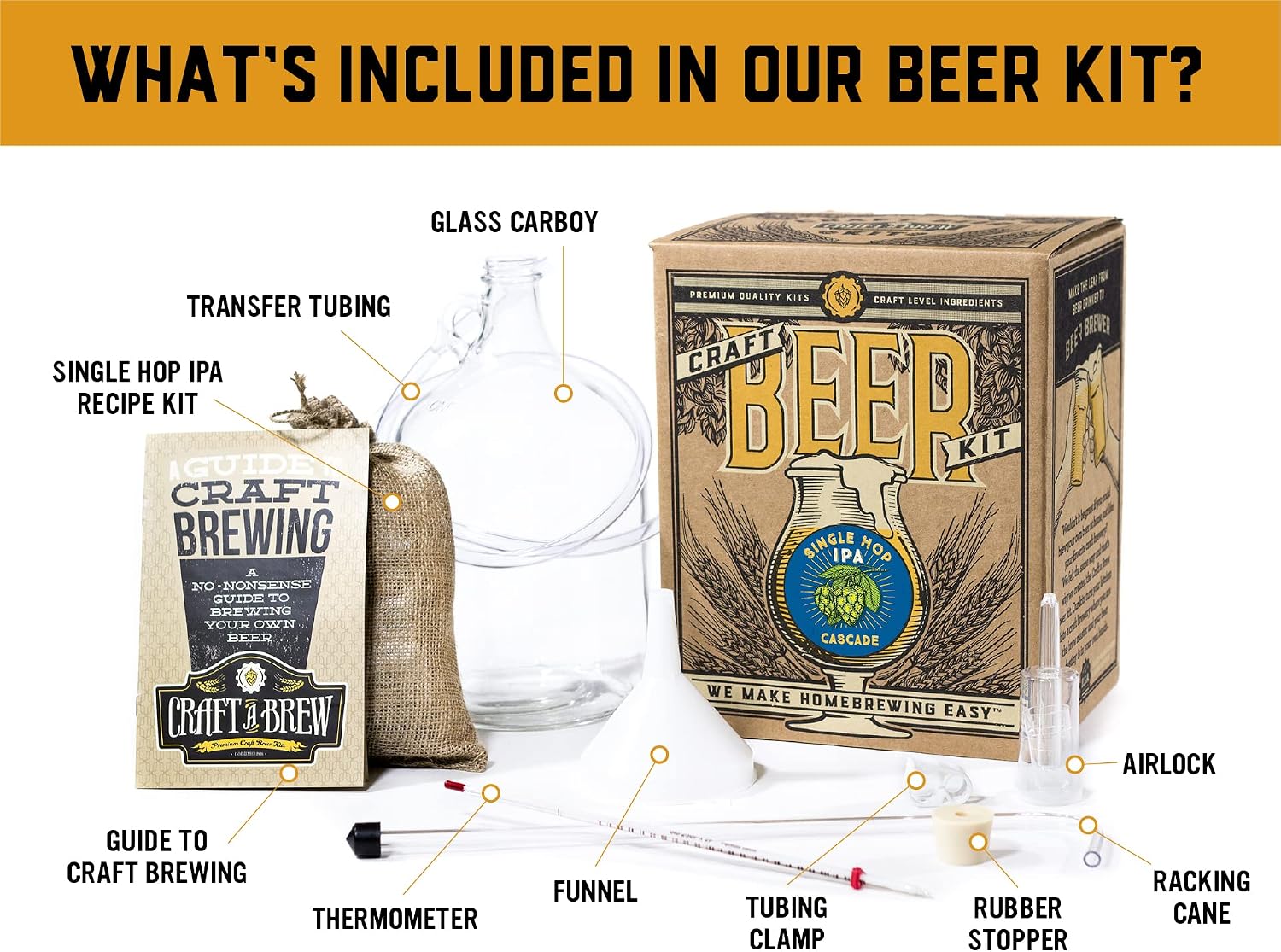 Craft A Brew - Hefeweizen - Beer Making Kit - Make Your Own Craft Beer - Complete Equipment and Supplies - Starter Home Brewing Kit - 1 Gallon