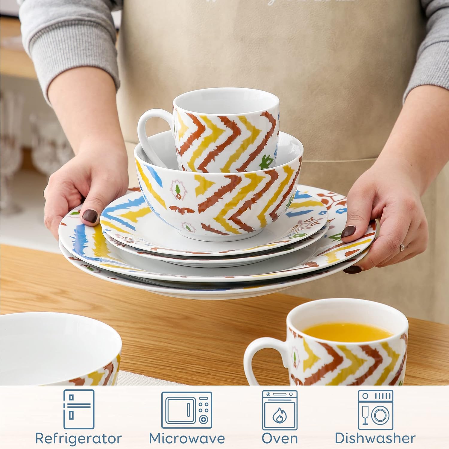 VEWEET 30 PCS Ceramic Dinnerware Sets for 6, Pink Floral Dish Set, ANNIE | Porcelain Dinner Set Including Dessert Plates, Soup Plates, Dinner Plates, Cups & Saucers, Microwave & Dishwasher Safe