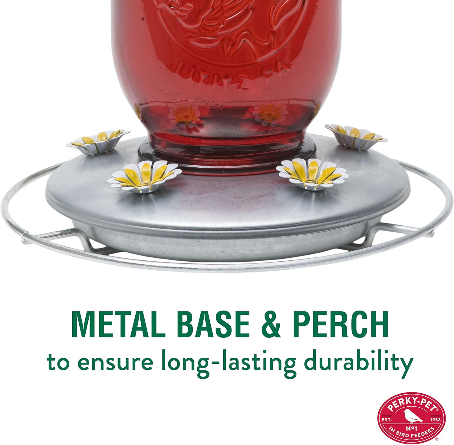 Perky-Pet Mason Jar Hummingbird Feeder, 32 oz Nectar Capacity | Vintage Style Glass Bird Feeder, 5 Flower Feeding Ports, Outdoor Garden Backyard Wildlife