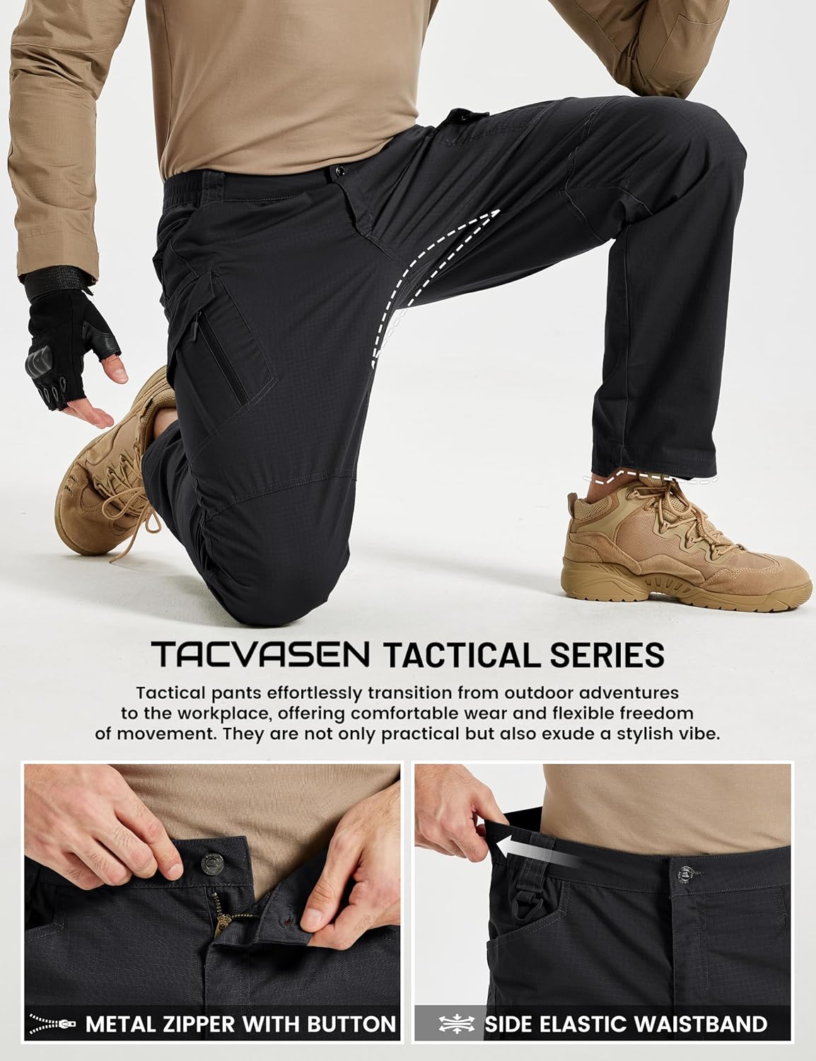 TACVASEN Men's Tactical Pants Waterproof Hiking Work Pants for Men Construction Stretch Cargo Trousers 9 Pockets