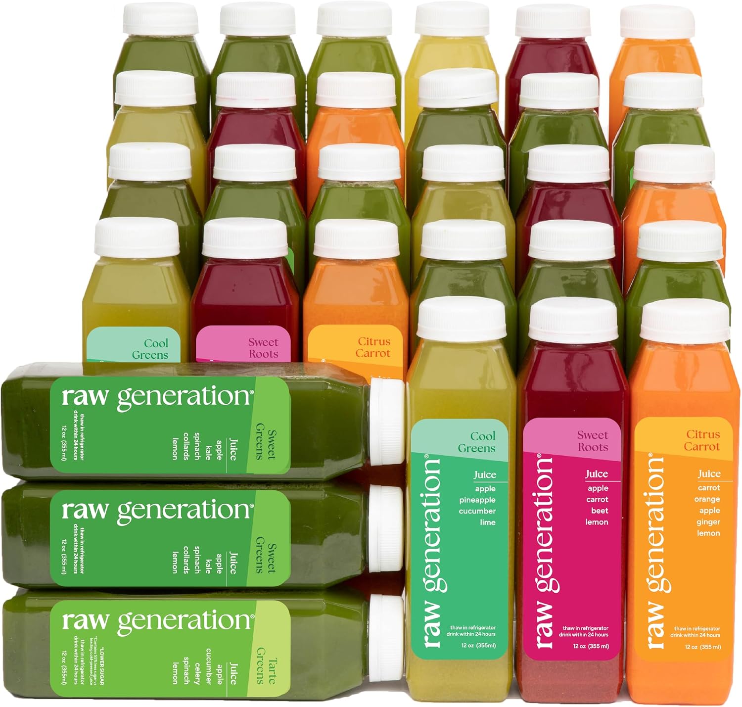 Raw Generation Skinny Juice Cleanse, 5-Day, 30 Cold-Pressed Juice Bottles | Clean ingredients, no added sugar or sweeteners, fruit & vegetable blends, 19g daily protein, at-home reset, cravings support