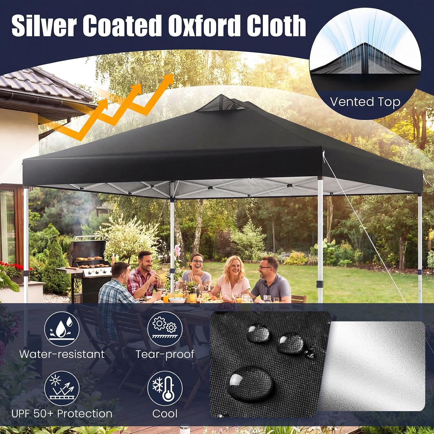Tangkula 10 x10 Ft Pop Up Canopy with Center Lock, UPF 50+ One-Button Setup Outdoor Canopy Tent with Roller Bag, 4 Sand Bags, Heavy-Duty Steel Frame