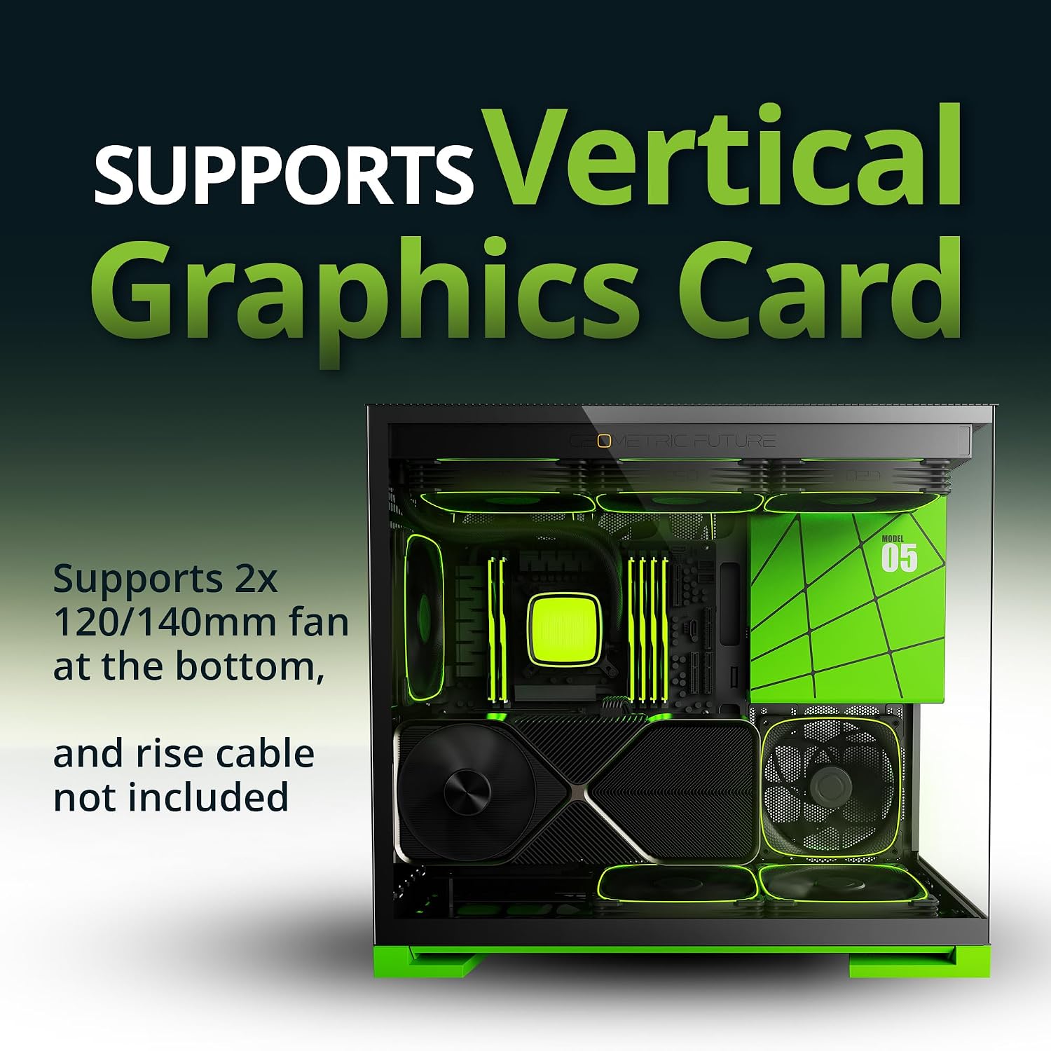 Geometric Future M5 Tempered Glass Mid Tower, E-ATX/ATX Gaming Case, 1.2mm Steel, Type C, Toolless Panels, Support 420/360 Radiator, ARGB PWM 140m Fan x 5 Pre-Installed, Black/Yellow, GEO-M5F-BY