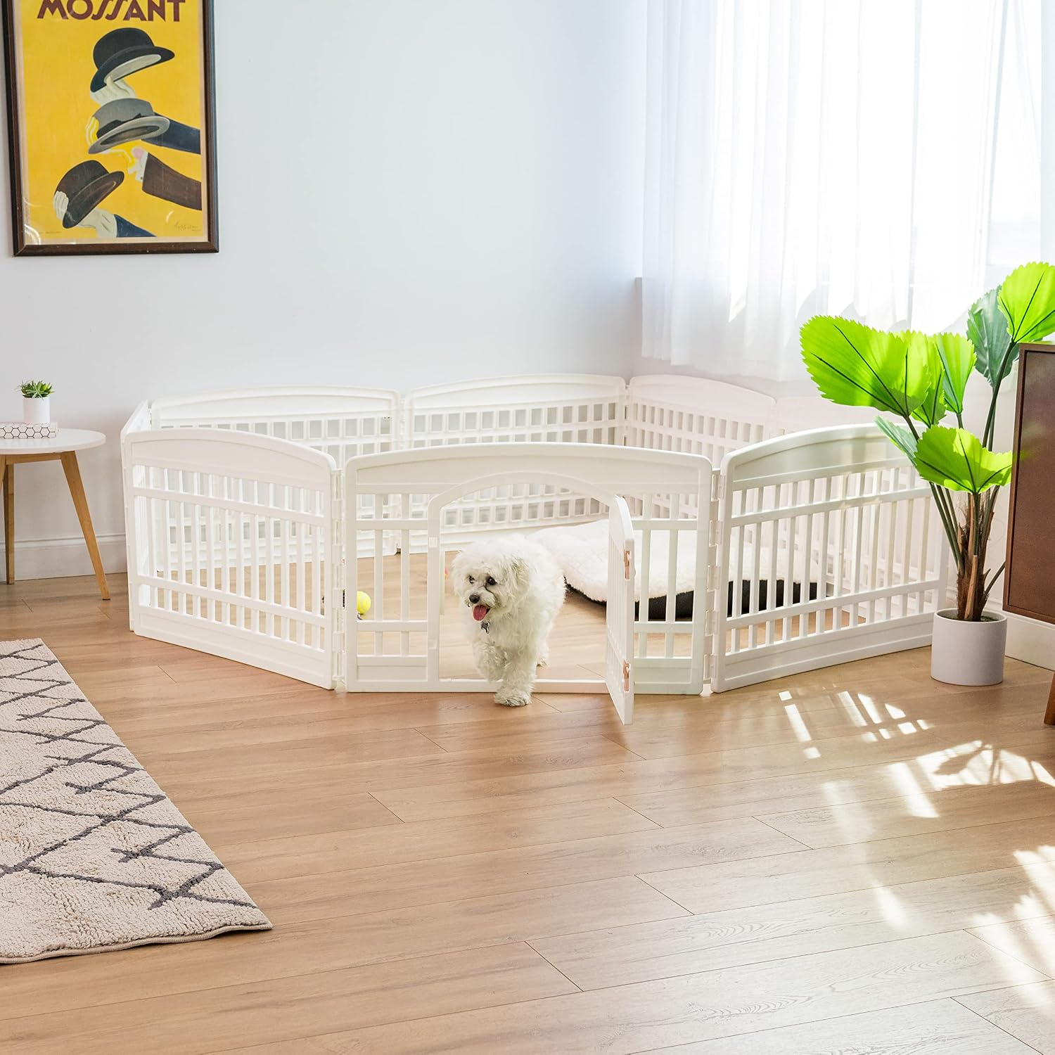 IRIS USA 4-Panel Dog Playpen, Pet Enclosure, Black | Pet Containment, Configurable Layout, Multi-Shape Setup, Custom Pen Configuration, Stable Non-Tip Base, Tool-Free Assembly