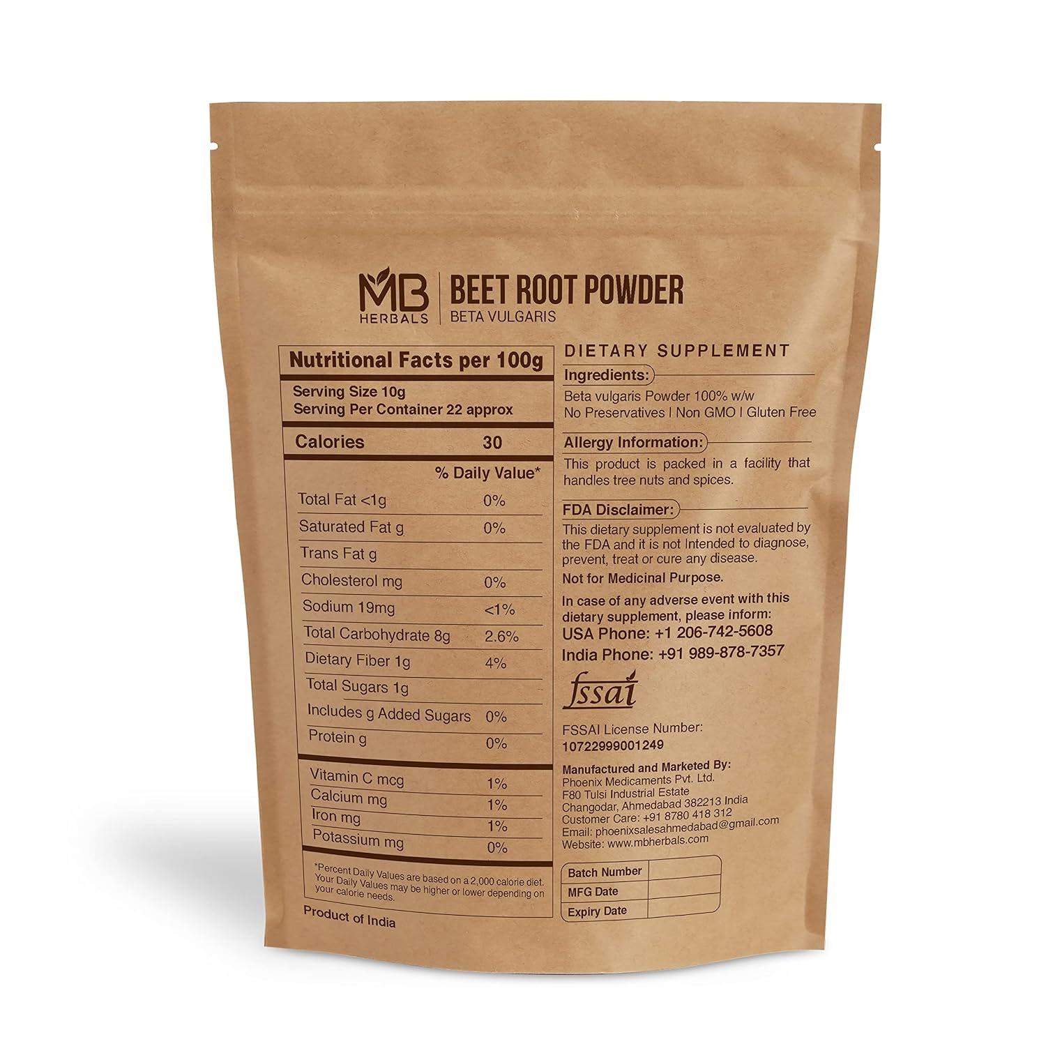 MB Herbals Beetroot Powder 8 oz (1/2 lb) | Non-GMO, Gluten-Free, Fine Beet Root Powder for Smoothies, Shakes & Baking | Vegan-Friendly
