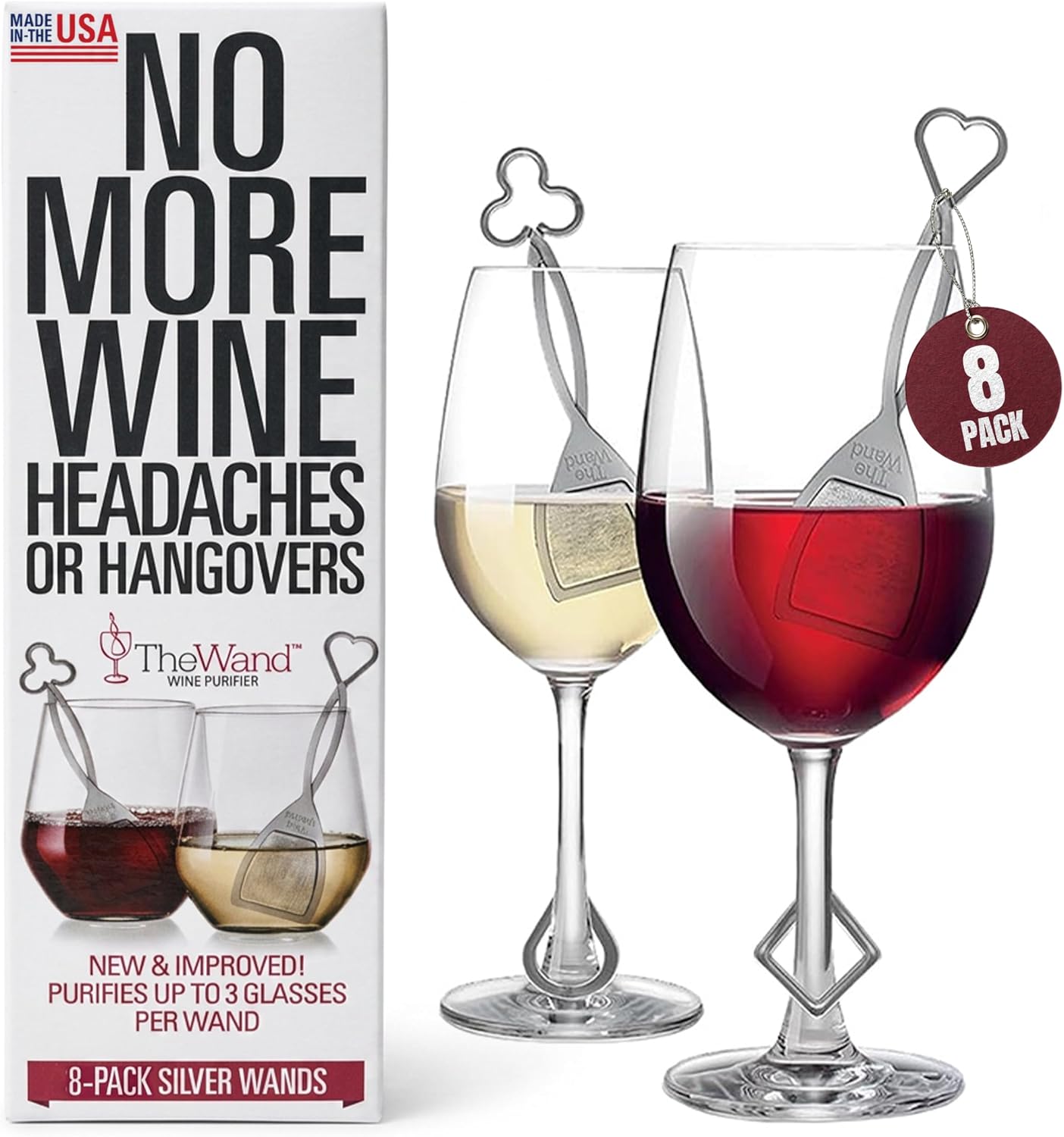 PureWine The Wand Wine Purifier, Removes Histamines & Sulfites - 8 Wands | Wine Wand Filters Before You Drink; Remove Sulfites & Histamines; Helps Wine Allergies & Headaches. Purifies 3 glasses/wand