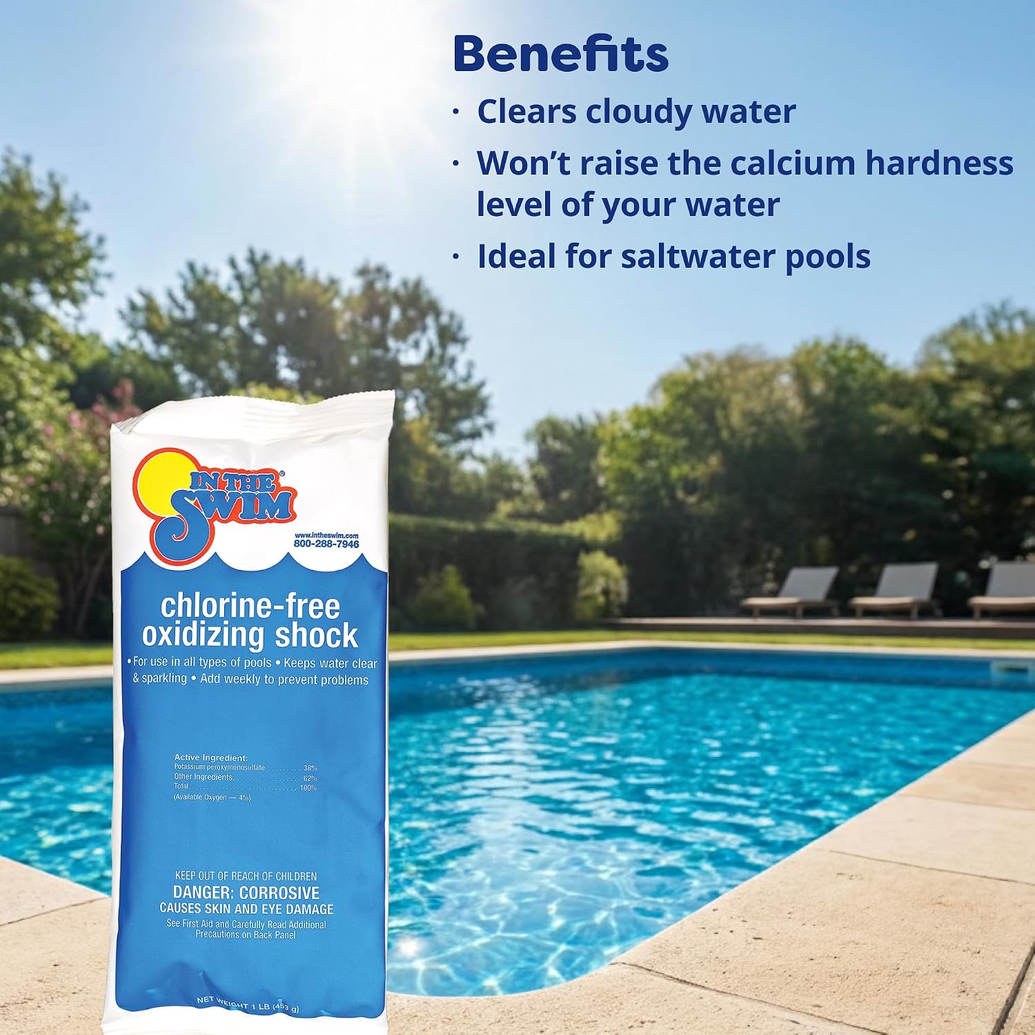In The Swim Chlorine-Free Pool Shock - 24 x 1 Pound Bags | Quick Dissolving, Fast-Acting, Shock-Oxidizer for Swimming Pools, Spas, and Salt Chlorinated Pools Compatible