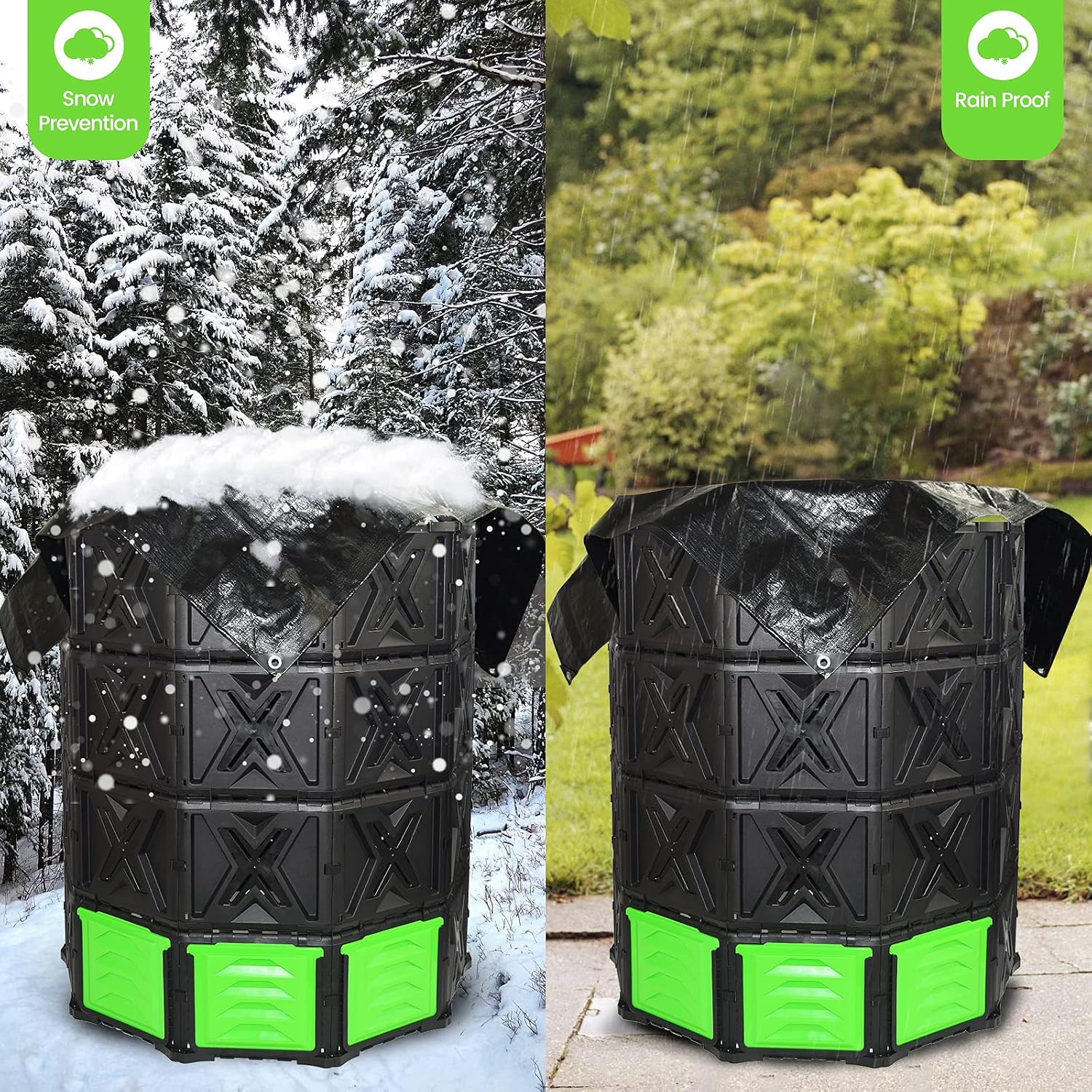 SQUEEZE master XXL Large Compost Bin Outdoor- 720L /190 Gallon-Easy Assembly-No Screws-Sturdy& Durable-Green Door
