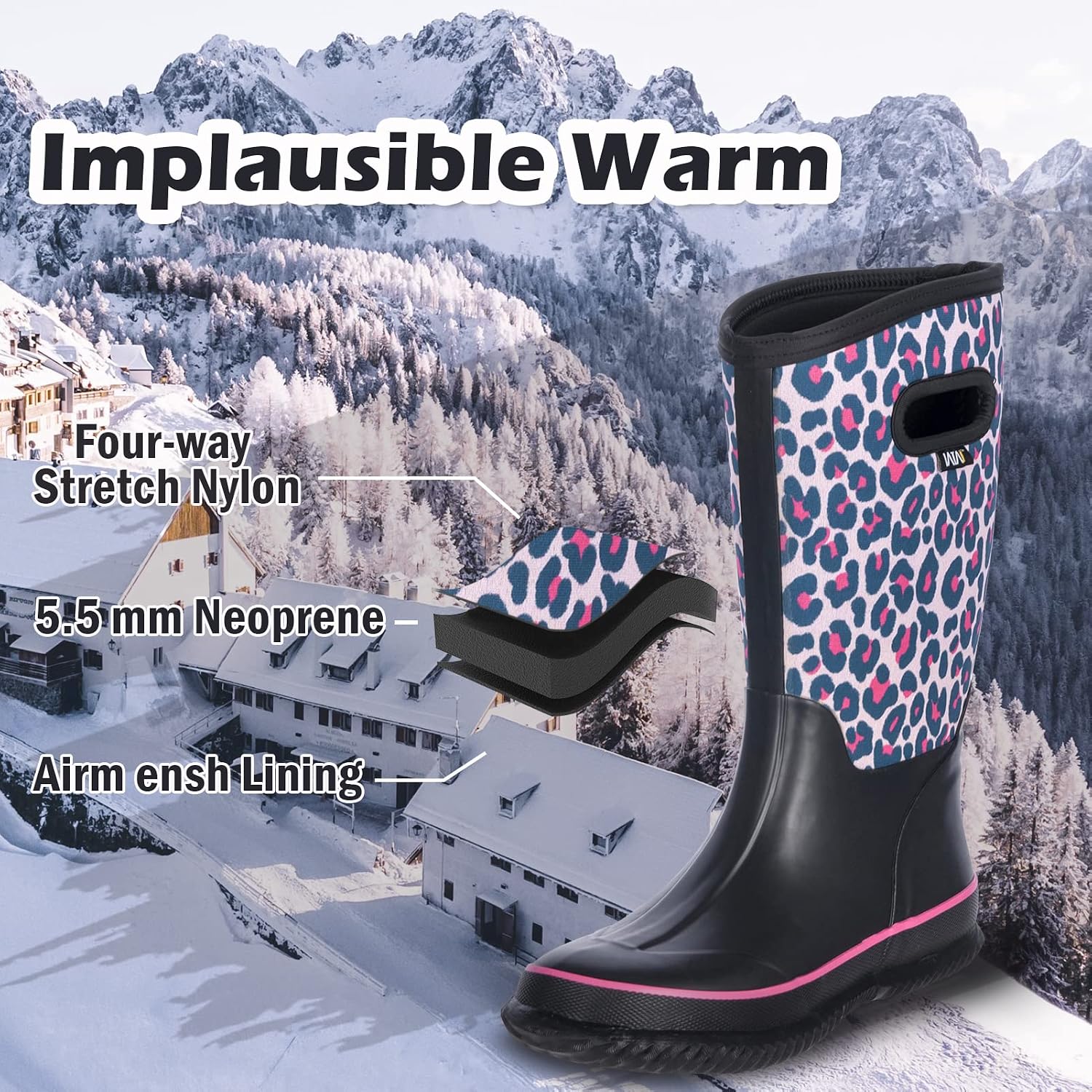 WTW Womens Mid Calf Rain Boots - Waterproof Insulated Neoprene Rubber Boots Mud Outdoor Hunting Garden Boots