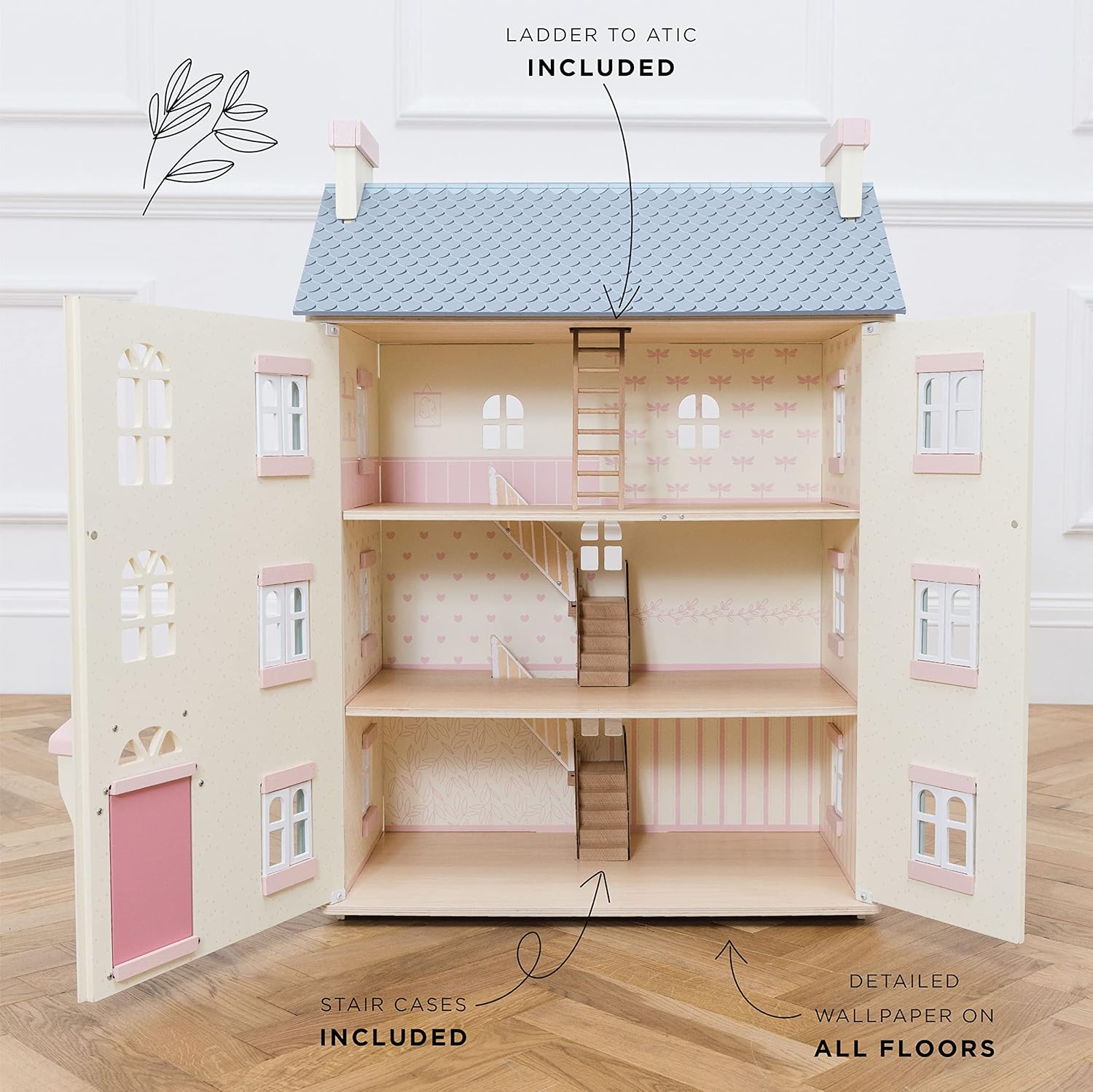Le Toy Van - Gorgeous Cherry Tree Hall Large 4 Storey Wooden Doll House Play Set For Girls or Boys | Great As A Gift | Suitable for Ages 3+