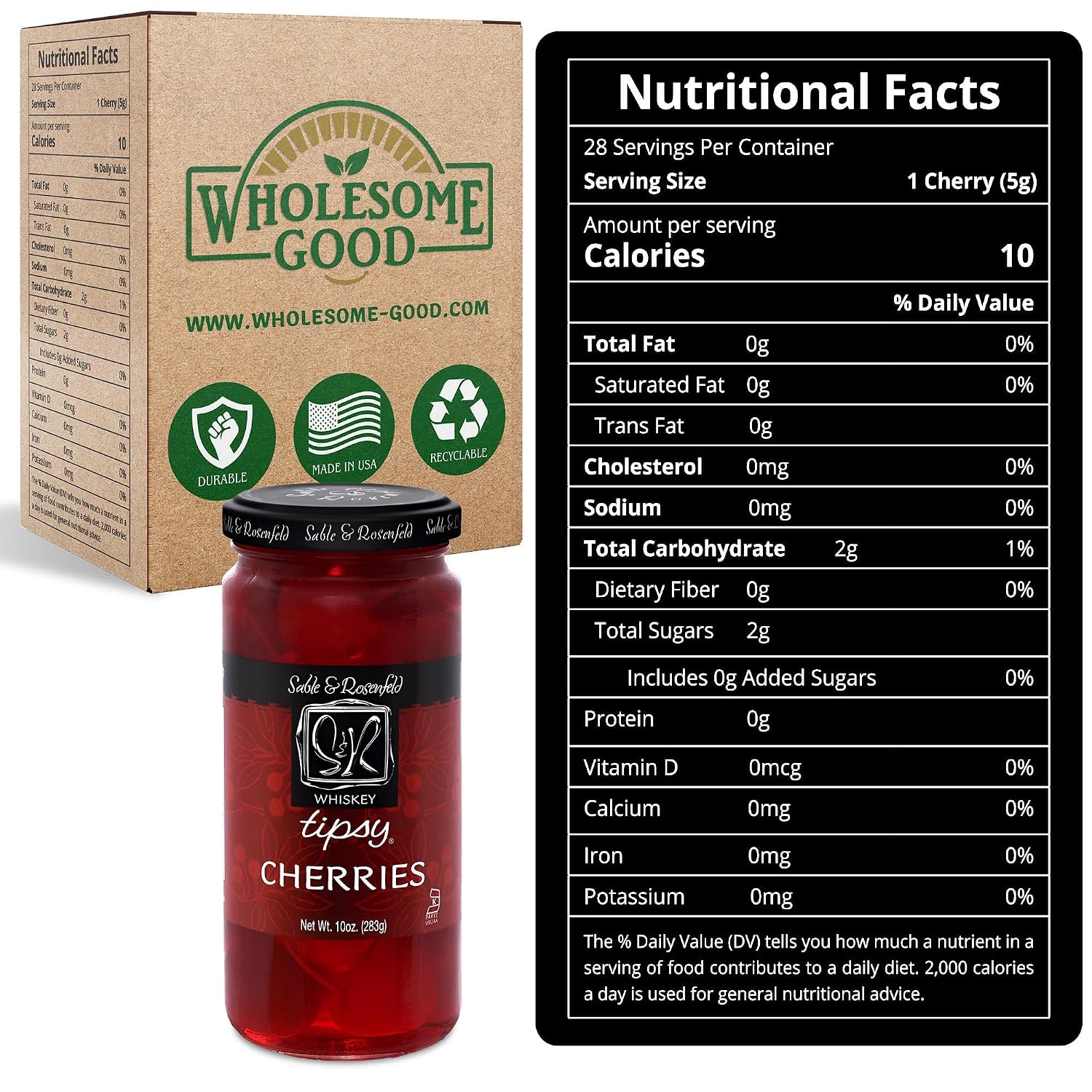 Sable & Rosenfeld Bourbon Tipsy Dark Reserve Cherries, 10 oz, Pack of 1