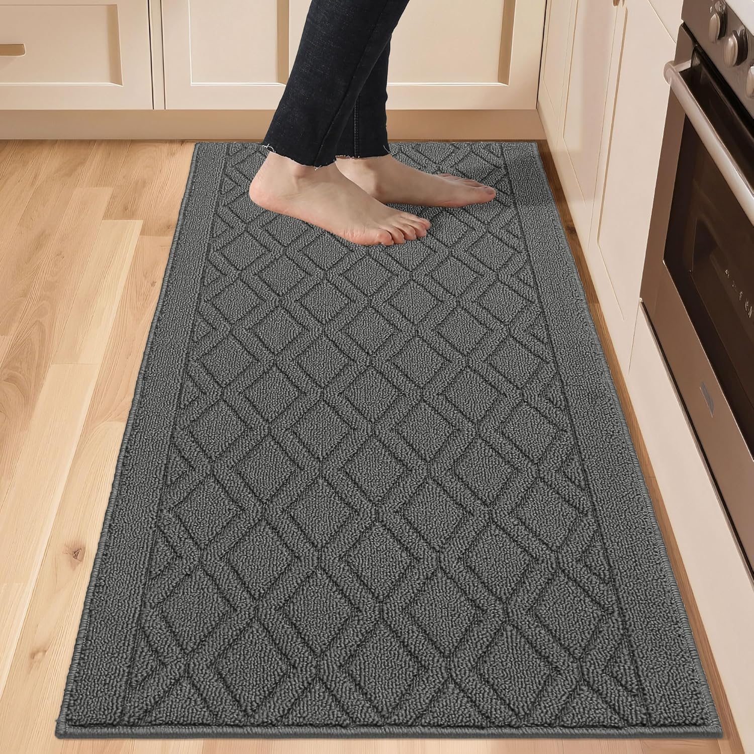COSY HOMEER 48x20Inch/30X20Inch Kitchen Rug Mats,Grey