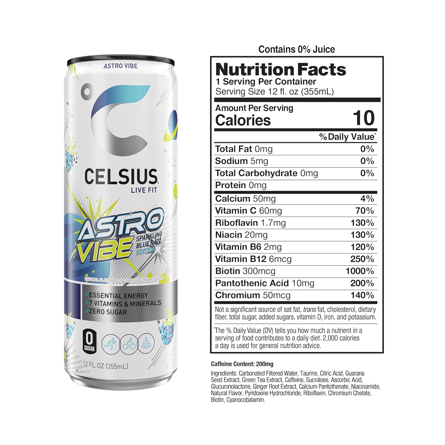 CELSIUS PEACH VIBE Sparkling White Peach, Sugar Free Energy Drink, 12 Fl Oz (Pack of 12)