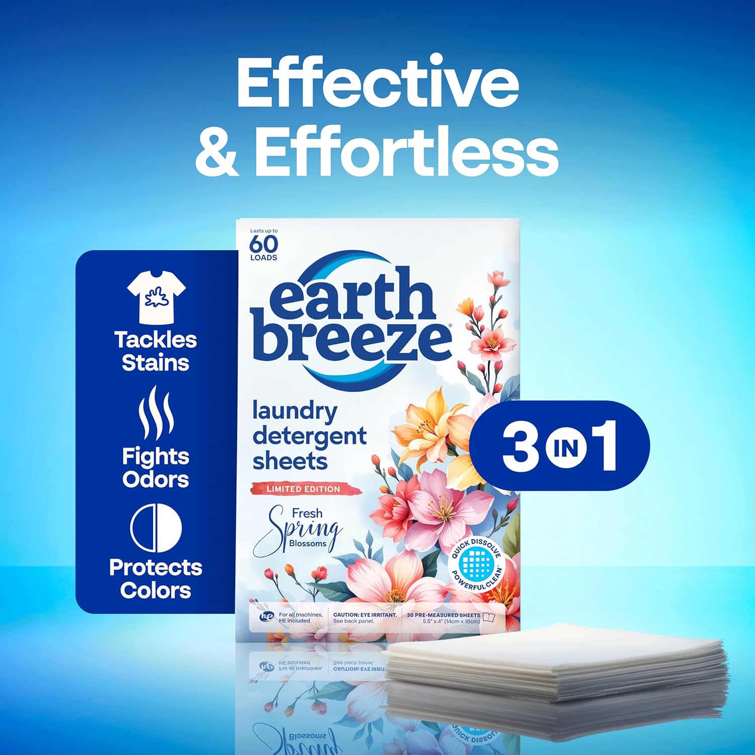 Earth Breeze Laundry Detergent Sheets Fresh Scent 60 Loads