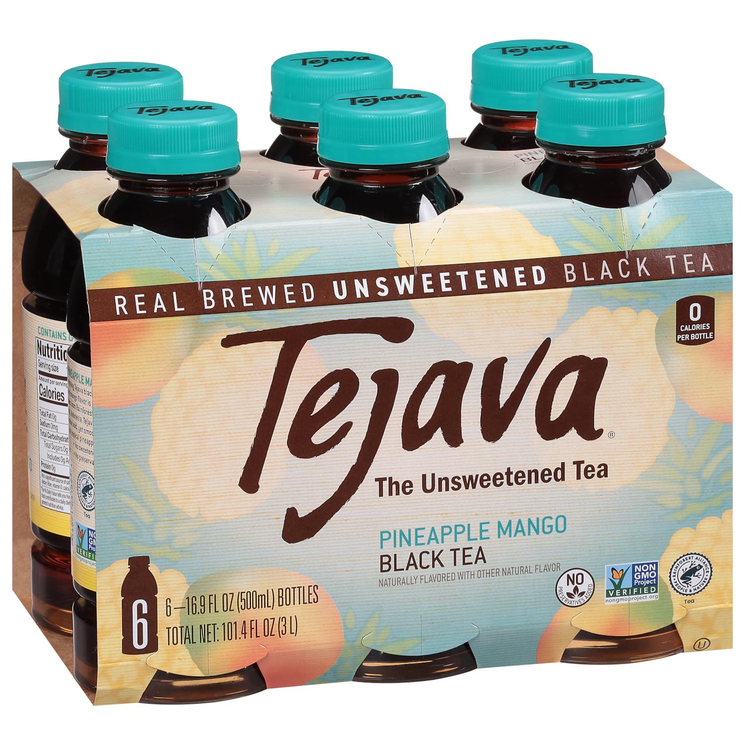 Tejava Pineapple Mango Unsweetened Black Iced Tea, 16.9 fl oz, Pack of 12