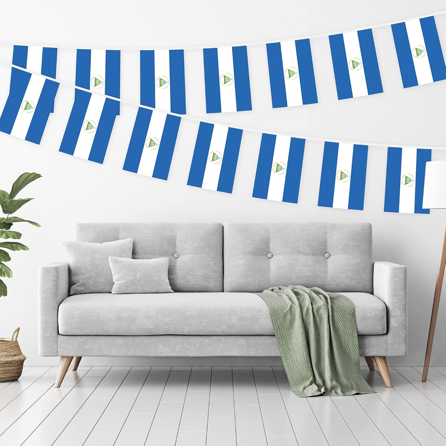 G128 Nicaragua Nicaraguan Bunting Banner | Flag 8.2 x 5.5 Inch, Full String 33 Feet | Printed 150D Polyester, Decorations For Bar, School