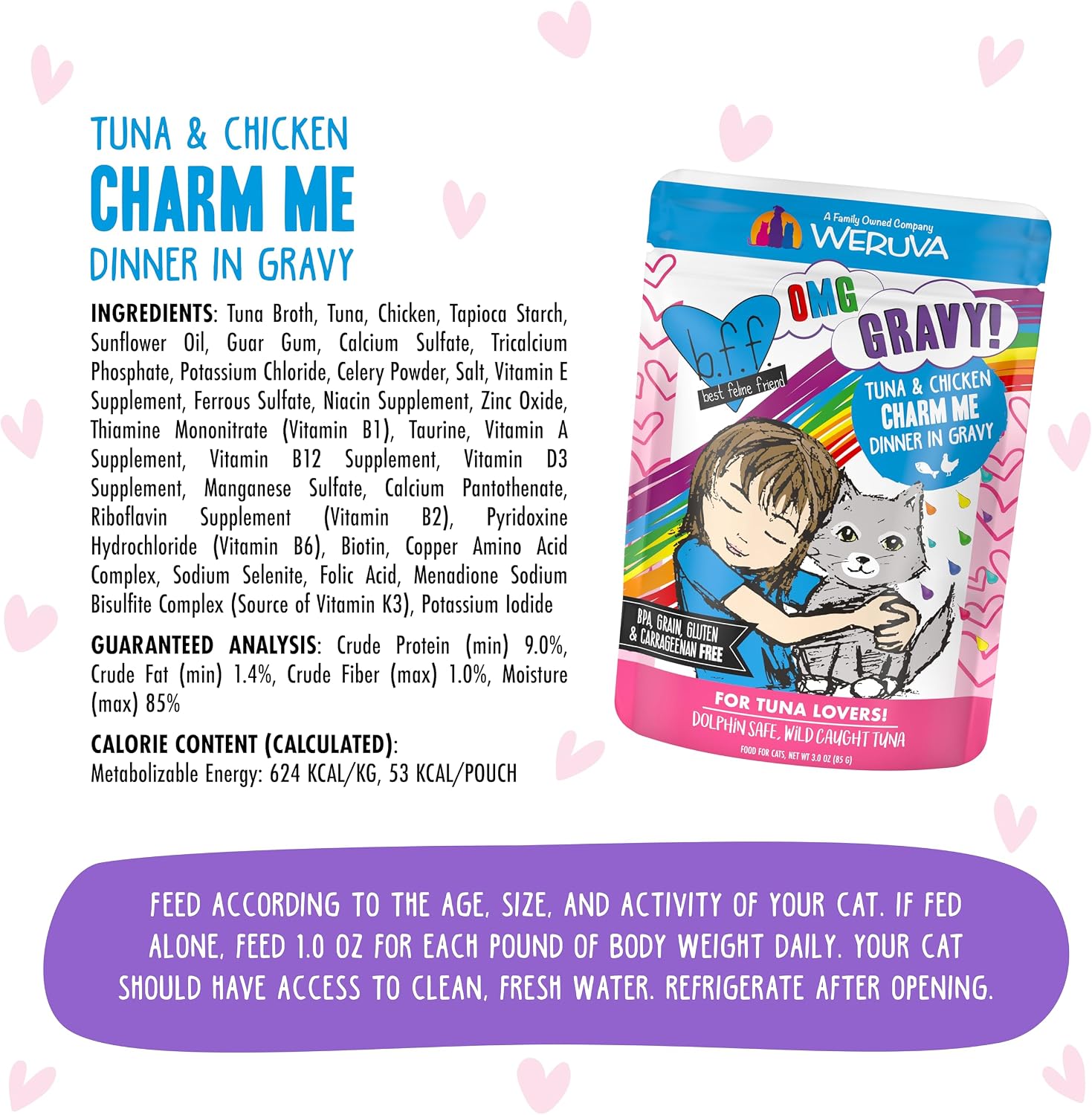 Weruva B.F.F. OMG - Best Feline Friend Oh My Gravy!, Tuna & Salmon Sweet Cheeks with Tuna & Salmon in Gravy Cat Food, 3oz Pouch (Pack of 12)