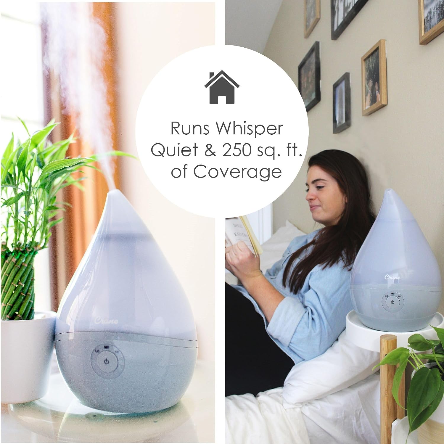 Crane Droplet Ultrasonic Small Air Humidifiers for Bedroom and Office, 0.5 Gallon Cool Mist Humidifier for Plants and Home, Humidifier Filters Optional, Blue and White