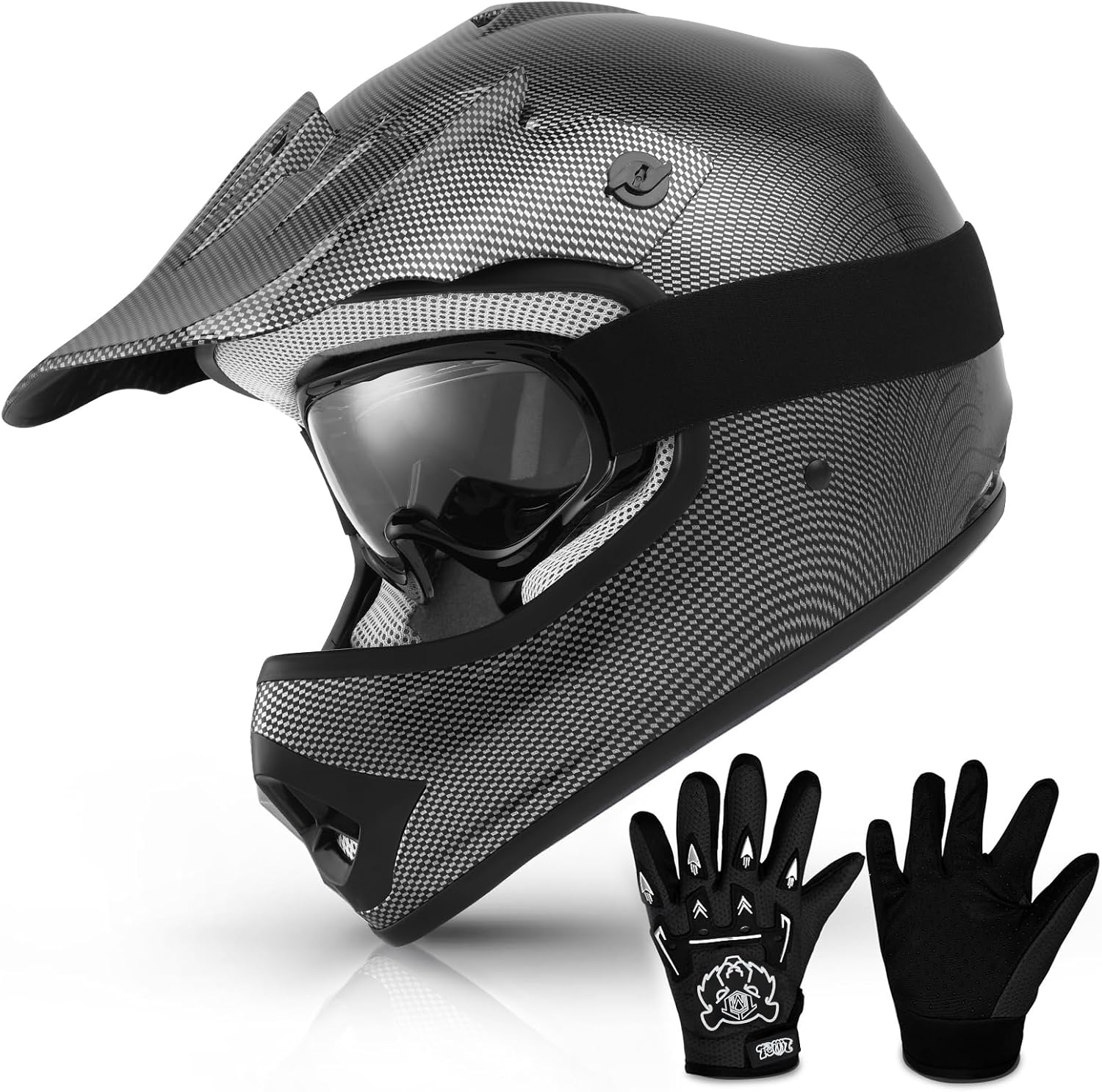 TCMT Youth Dirt Bike Helmet DOT Certified - Kids Full Face Motocross ATV Helmet with Goggles, Gloves and Helmet Bag for Off-Road, BMX, MX, Street Riding