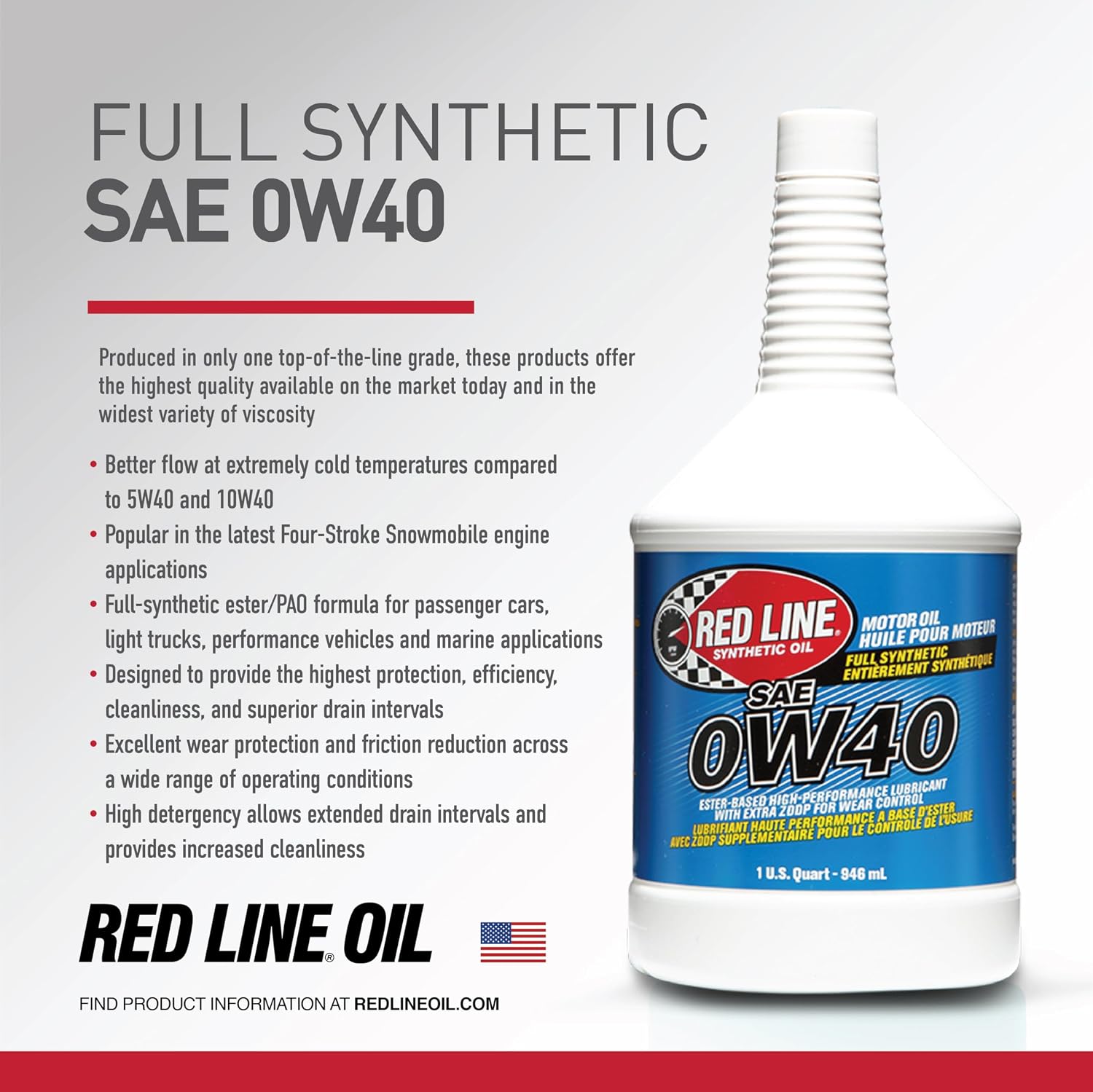 Red Line 11104 SAE 0W40 Fully Synthetic Motor Oil - 1 Quart