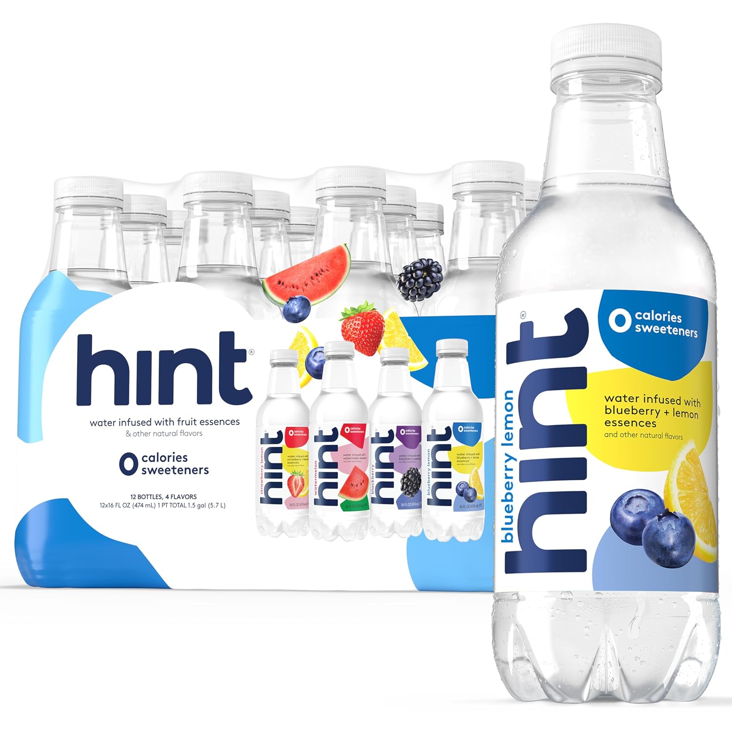 Hint Flavored Water Zero Sugar 0 Calories - Pineapple 16 FL Oz (12 pack) | Crisp, refreshing water, fruit flavors. 0 calories, 0 sugar, 0 sweeteners. Hydration for wellness. Gluten-free, Kosher, Vegan