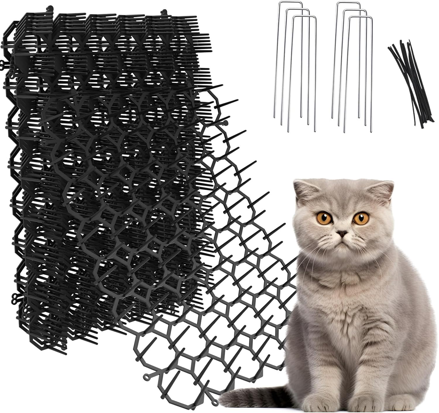 8.5 X 6.5 Inch Scat Mat for Cats with 12 Garden Staples & 12 Ties, 24 Pack Cat Deterrent Mat for Garden Fence & Animal Barrier