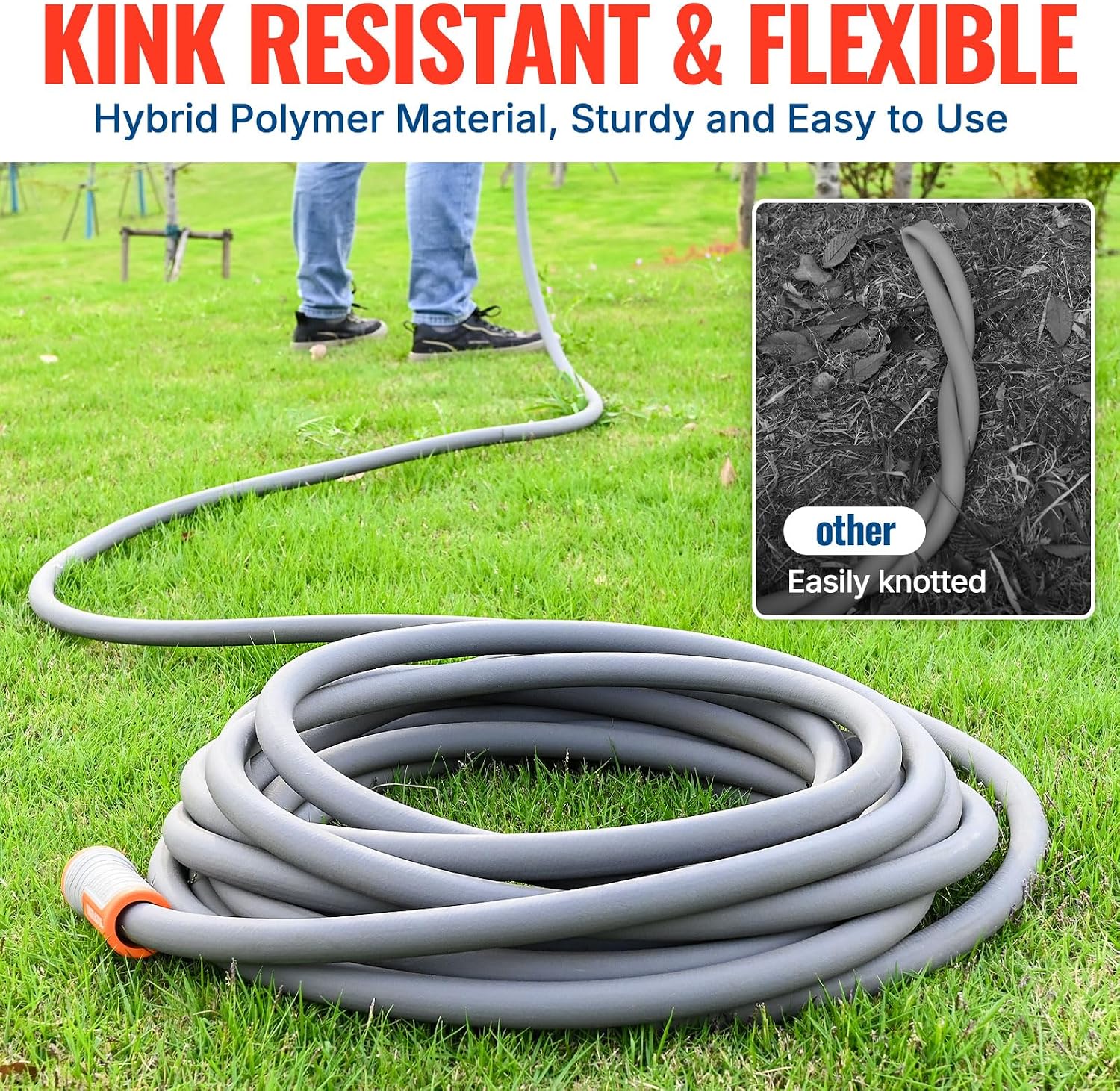 YAMATIC Flexible Garden Hose 5/8" x 50ft, 360° Swivel Handle, Burst 600 PSI