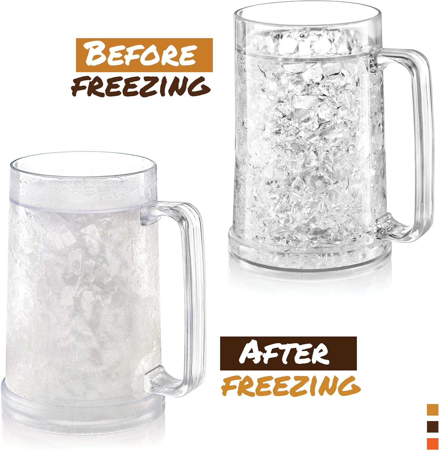 luxail Beer Mugs For Freezer, Double Wall Insulated Plastic Beer Glasses – Freezer Mugs, 16 oz – Perfect Frozen Beer Mugs for Home Bar Accessories