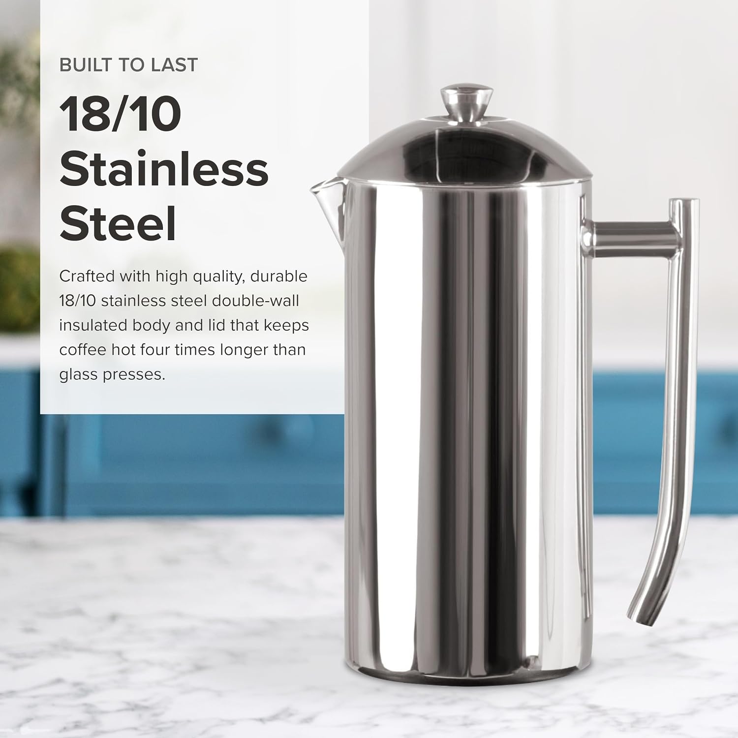 Frieling Double-Walled Stainless Steel French Press Coffee Maker - 36 oz Polished & Insulated Press Pot - Stainless Steel Coffee Maker