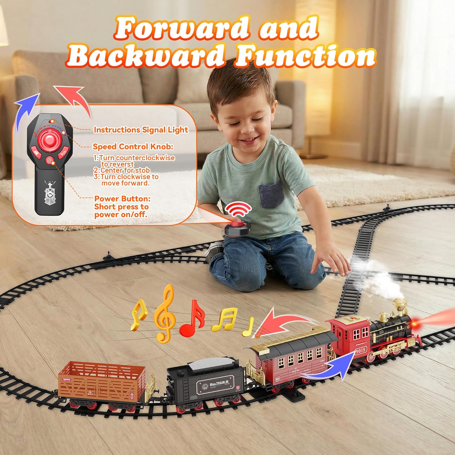Hot Bee Train Set, Train Toys with Smoke, Lights, Sound and Train Tracks