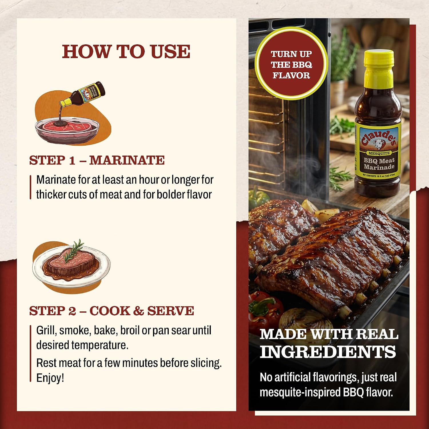 Claude's BBQ Brisket Marinade Sauce, Gluten Free Texas Style, 128 oz | Restaurant-size gallon of smoky Texas tenderizing brisket marinade - all natural & gluten free.
