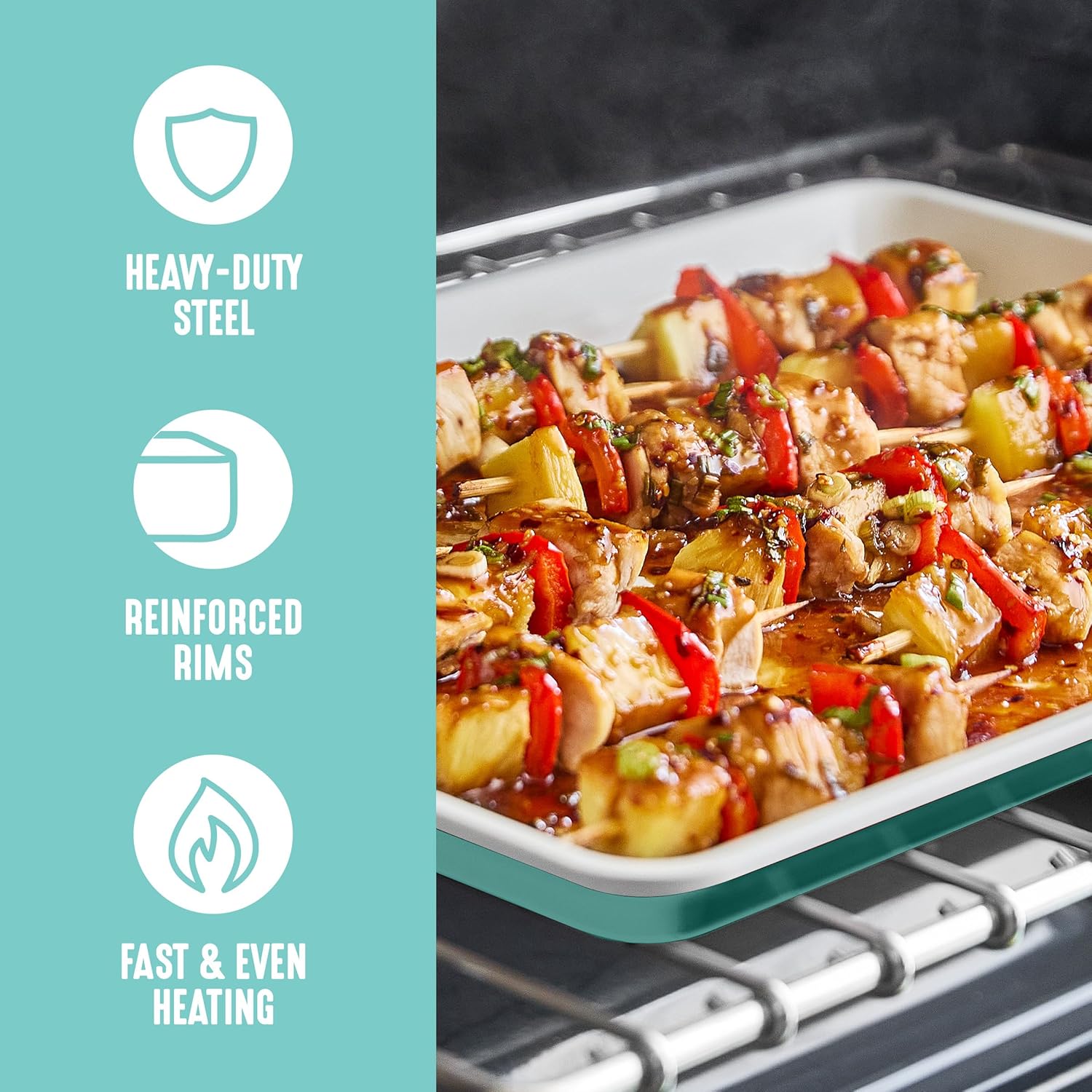 GreenLife 13" x 9" Quarter Sheet Baking Pans, 2 Piece Bakeware Set, PFAS-Free Ceramic Nonstick Rectangular Cookie Trays, Oven Safe to 450°F