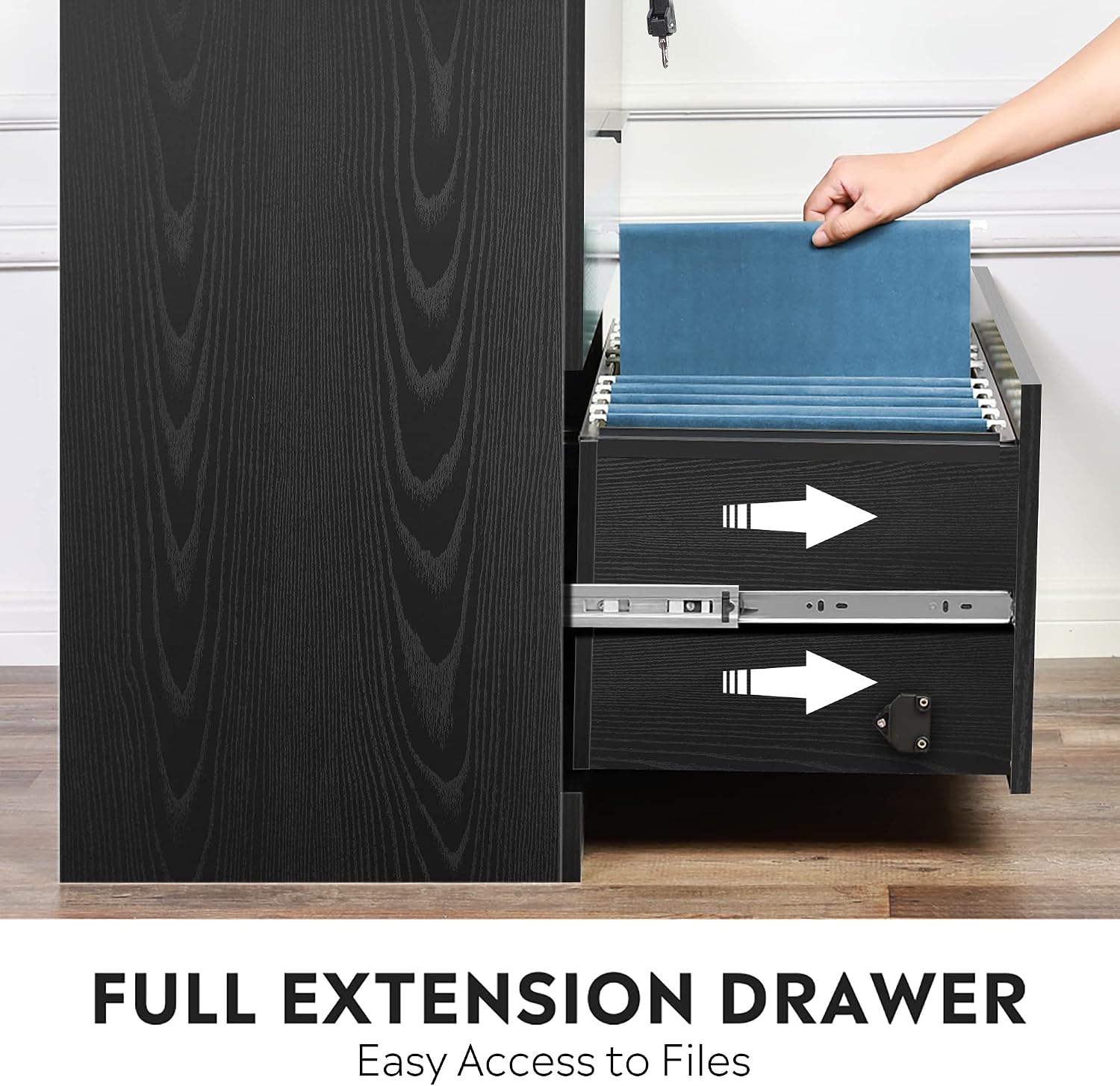 DEVAISE Lateral File Cabinet with Lock, 2 Drawer Filing Cabinet, Black