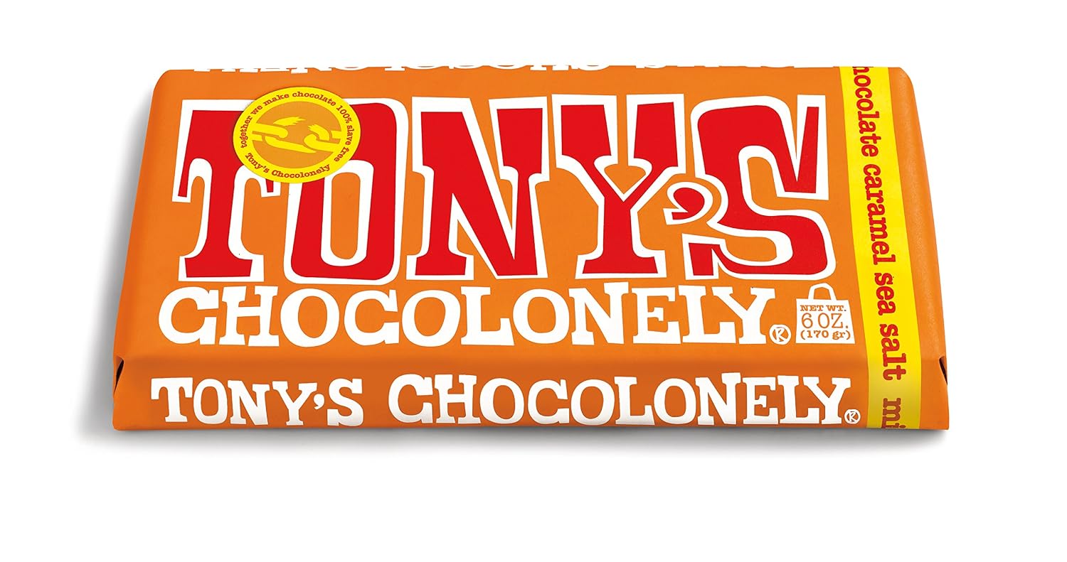 Tony’s Chocolonely 32% Milk Chocolate Caramel Sea Salt Bars, No Artificial Flavoring, Fairtrade & B Corp Certified, 6.35 Ounce (15 Bars)