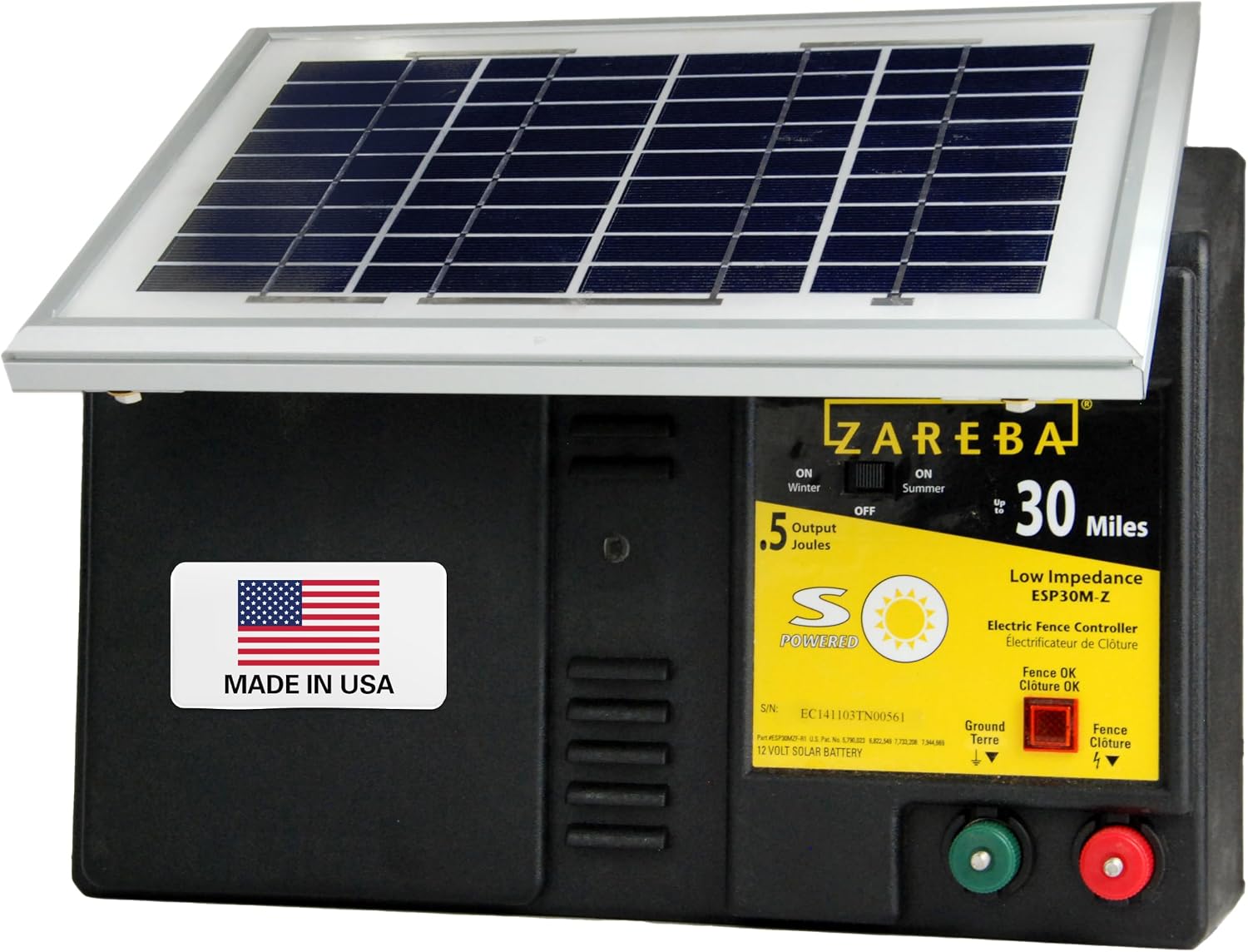 Zareba ESP30M-Z 30-Mile Solar-Powered Low-Impedance Electric Fence Charger