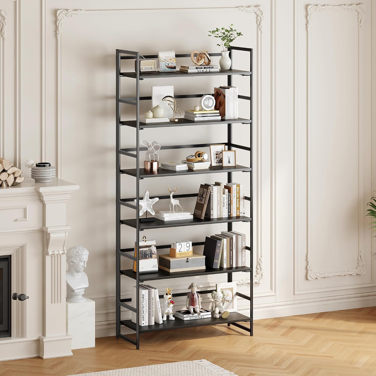 Vintage Multifunctional Folding Bookshelf, No-Assembly Plant Stand Storage Rack Shelves for Home Office (Fire, 5-Tier)