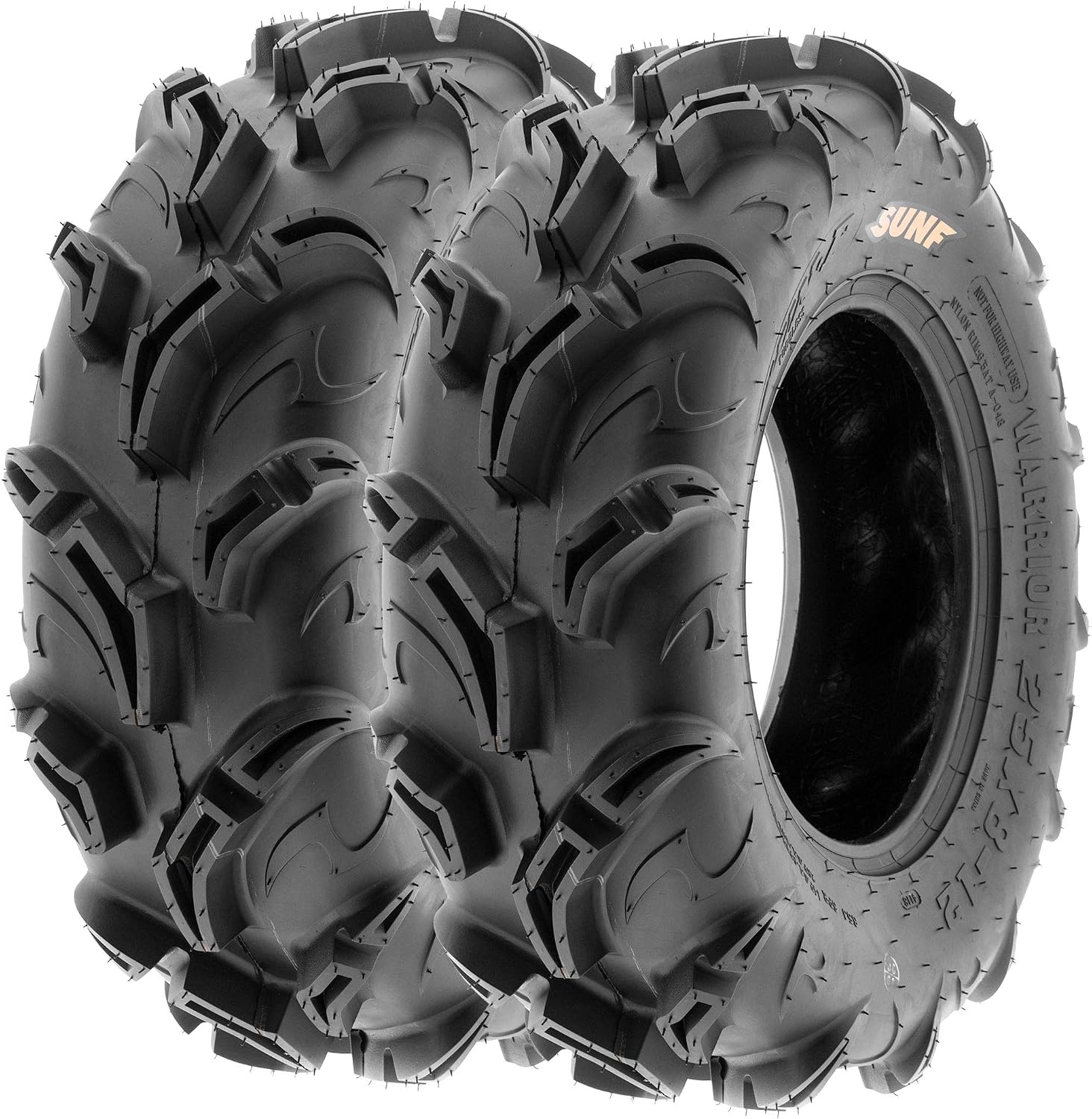 Set of 4 SunF Warrior AT Mud & Trail 25x8-12 Front & 25x10-12 Rear ATV UTV Off-Road Tires, 6 PR, Tubeless A048