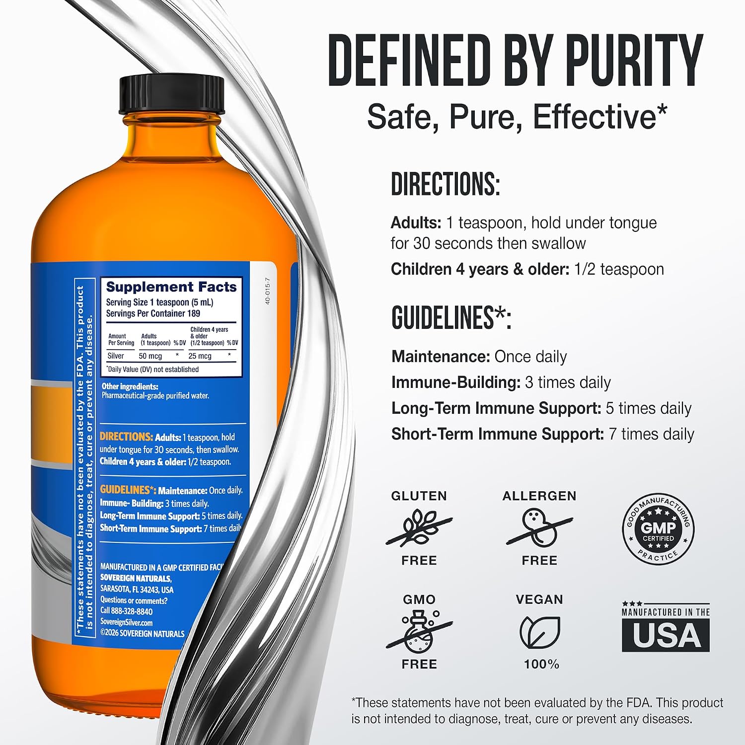 Sovereign Silver Immune Support, Colloidal Silver, 4 fl oz (118 mL) | Bio-Active Silver Hydrosol, 10 ppm, Liquid Dropper