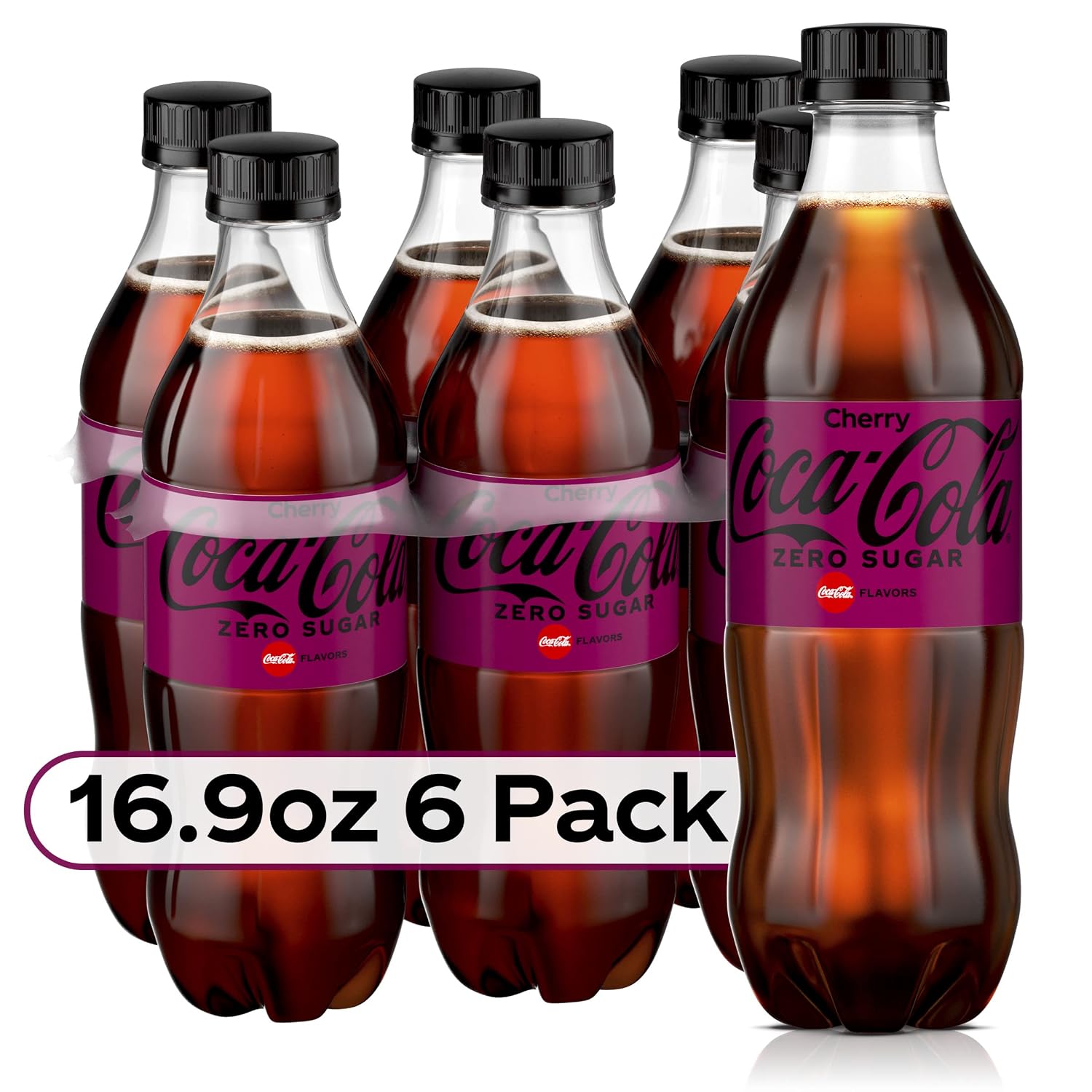 Coca-Cola Zero Sugar Cherry Soda Soft Drink Bottles, 16.9 fl oz, 6 Pack
