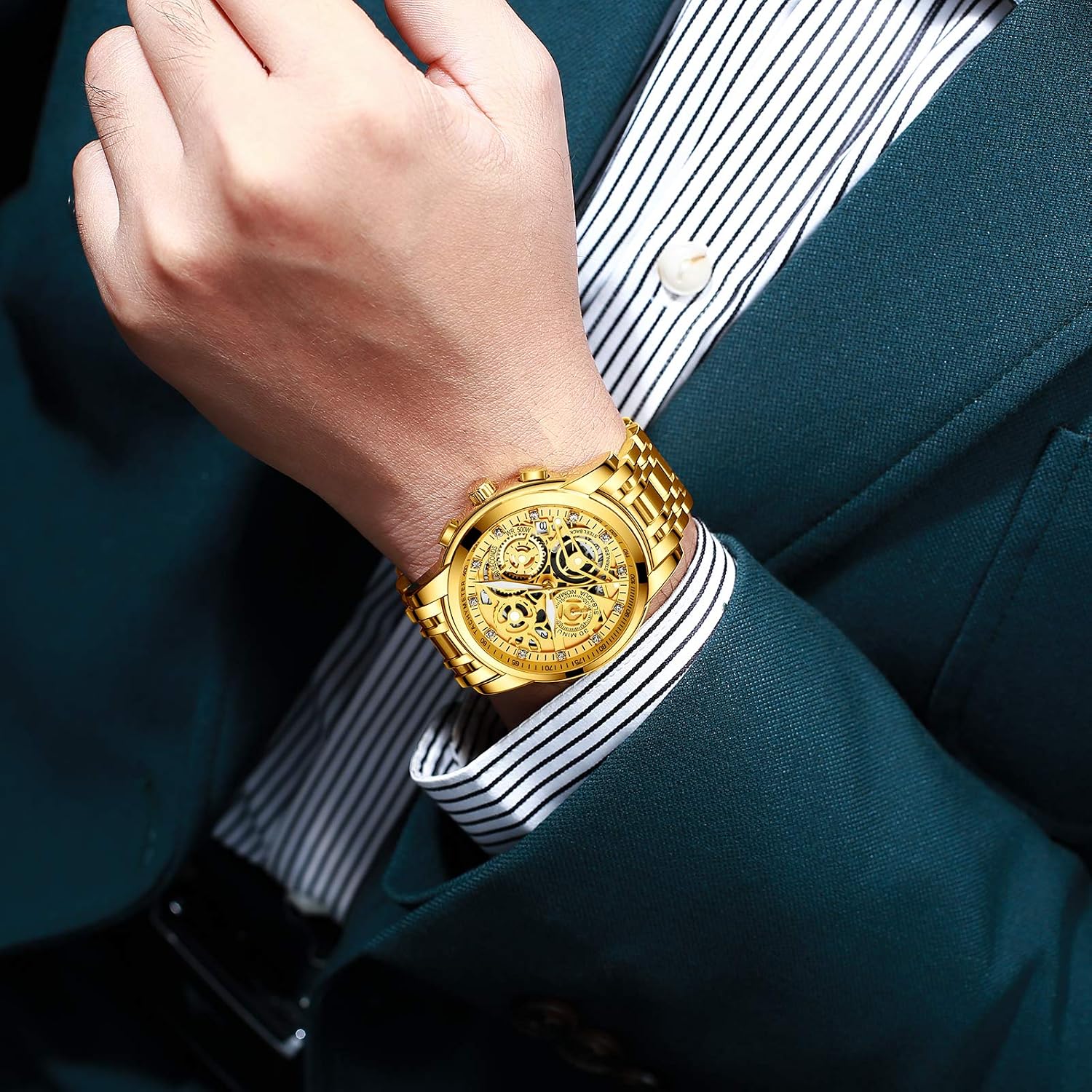 NEKTOM Watches for Men with Stainless Steel, Quartz Analog Watch with Date, Luxury Minimalist Dress Mens Watches, Chronograph Watch, 3ATM Waterproof