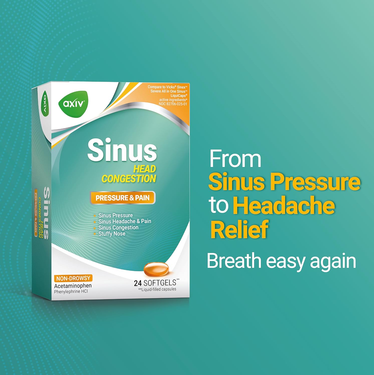AXIV Sinus Head Congestion & Sinus Severe & Mucus Relief – 24 Softgels Each Bundle
